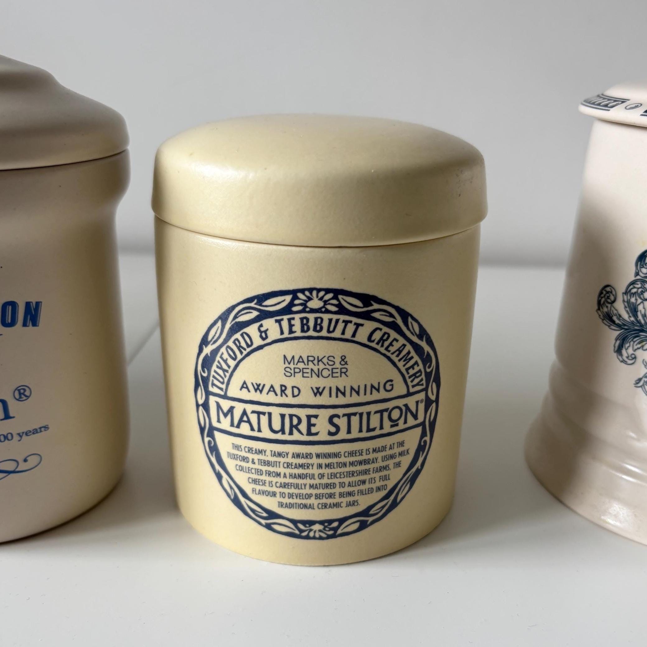 Vintage English Stilton Cheese Jars Set Farmhouse Pottery Kitchenalia Pantry Storage Decor