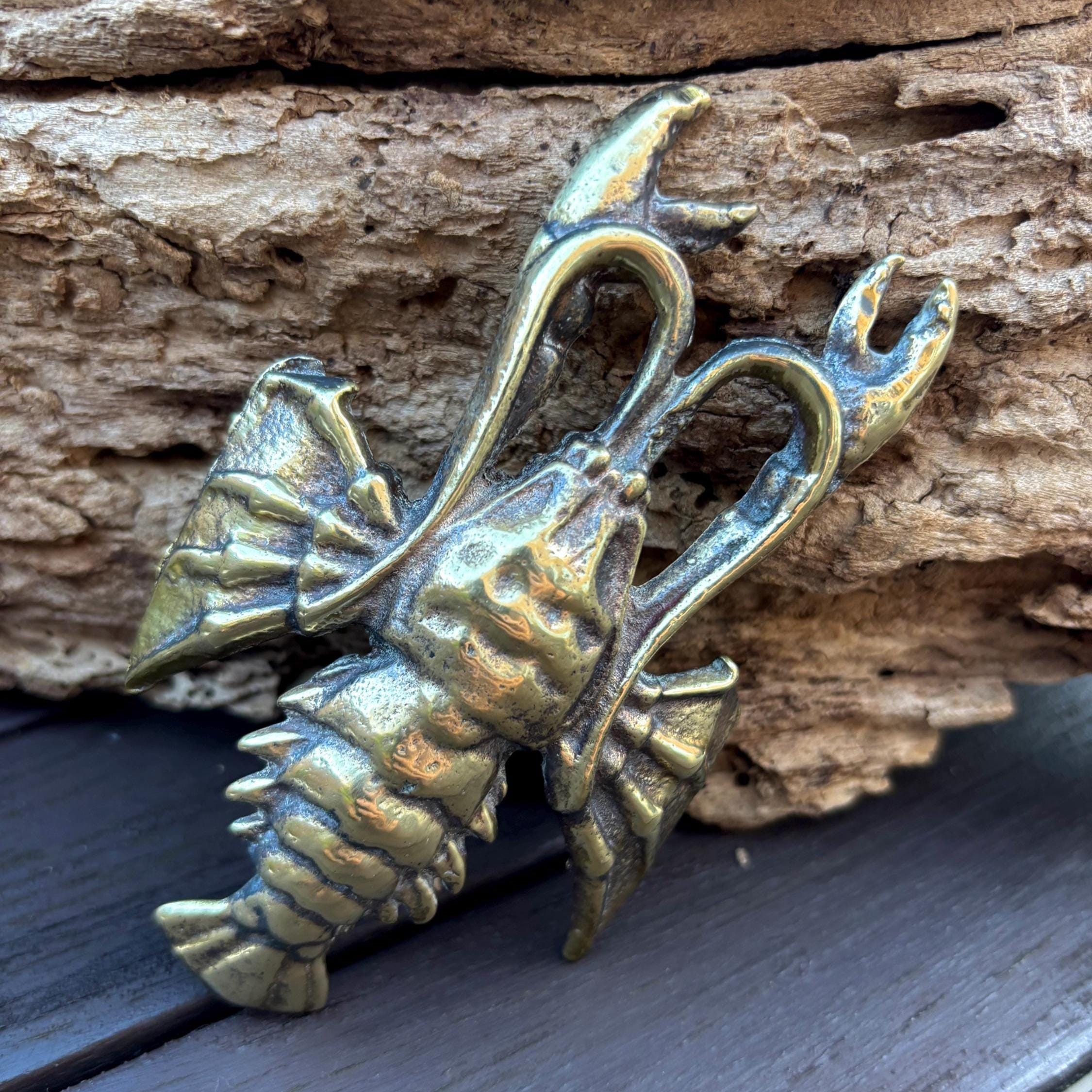 Vintage Brass Lobster Figurine Solid Brass Nautical Coastal Decor Beach House Ornament