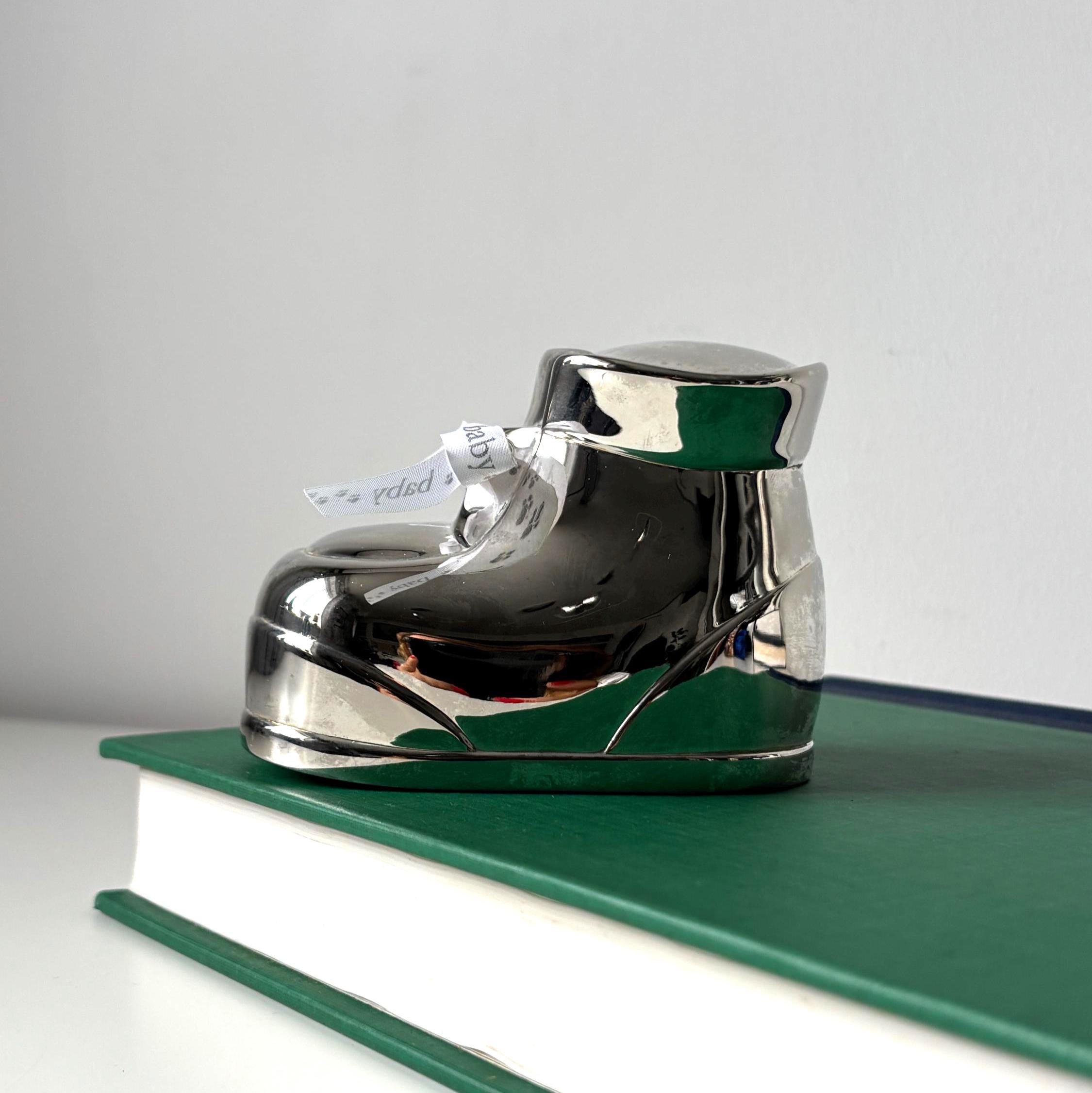 Silver Plated Baby Boot Money Bank with Original Box Christening Gift Keepsake