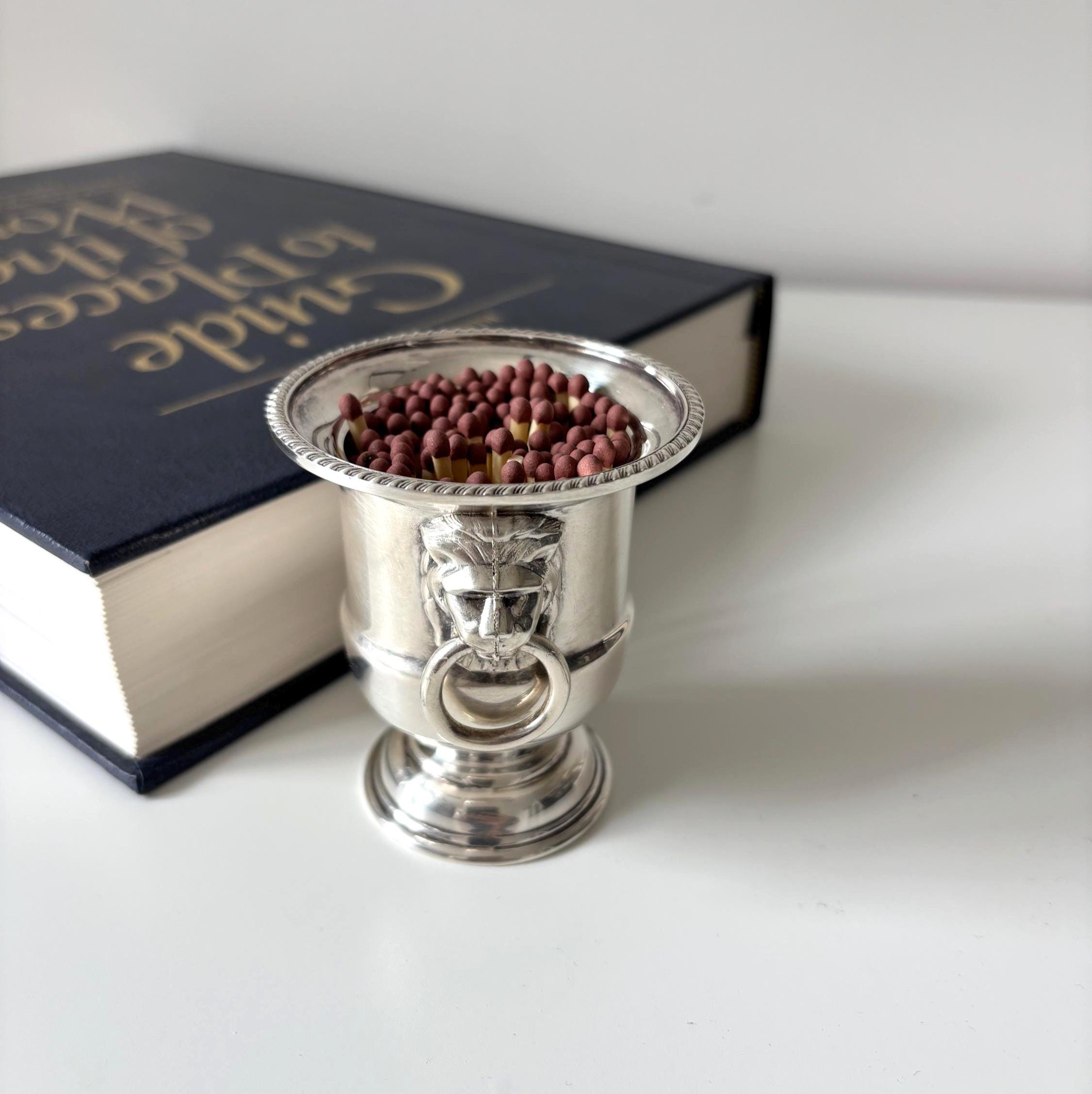 Vintage Viners Sheffield Miniature Wine Cooler Silver Plate Lion Match Holder with Original Box