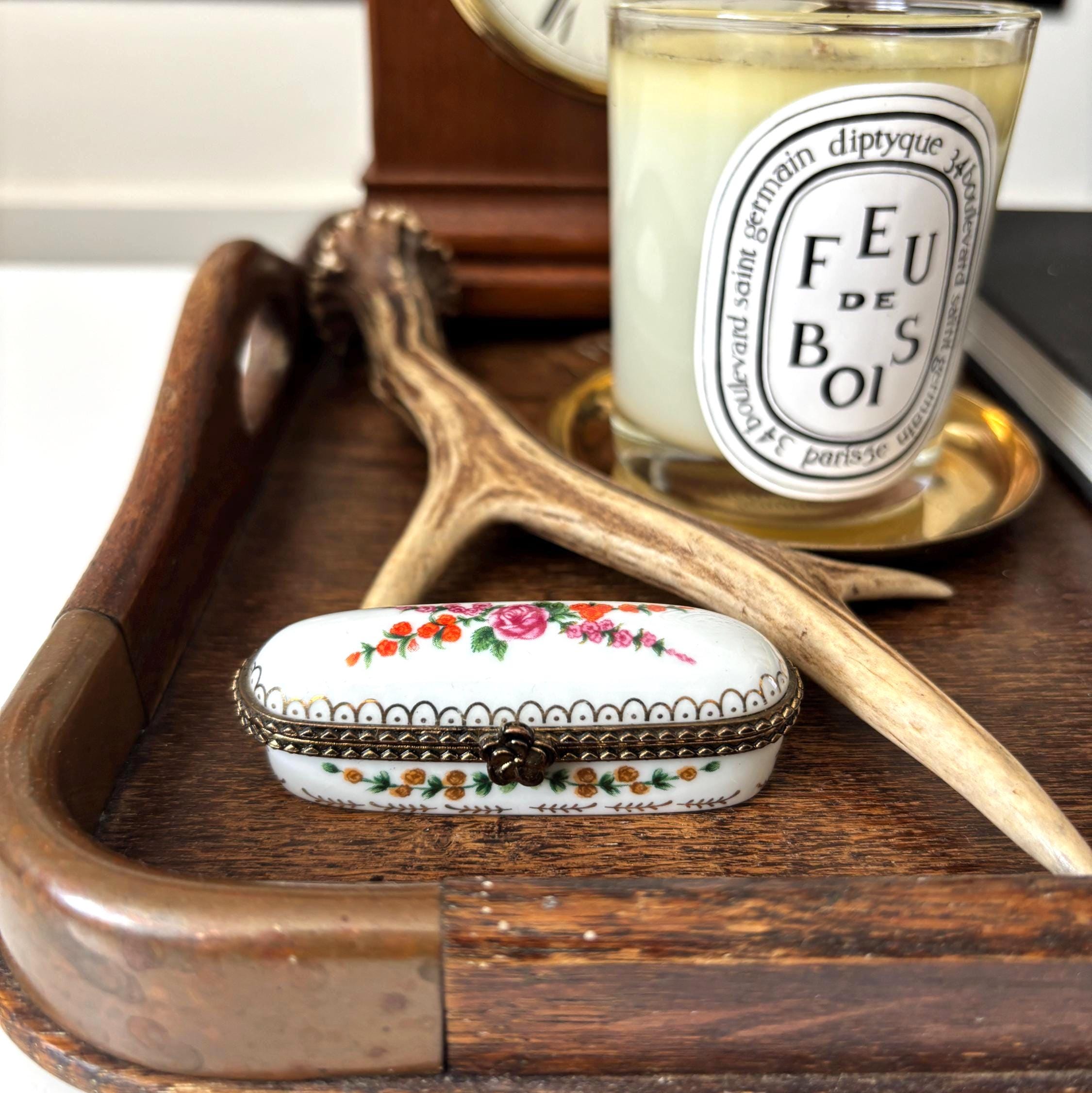 Vintage Del Prado Porcelain Floral Trinket Box Limoges Style Pill Box Keepsake Gift Collectible