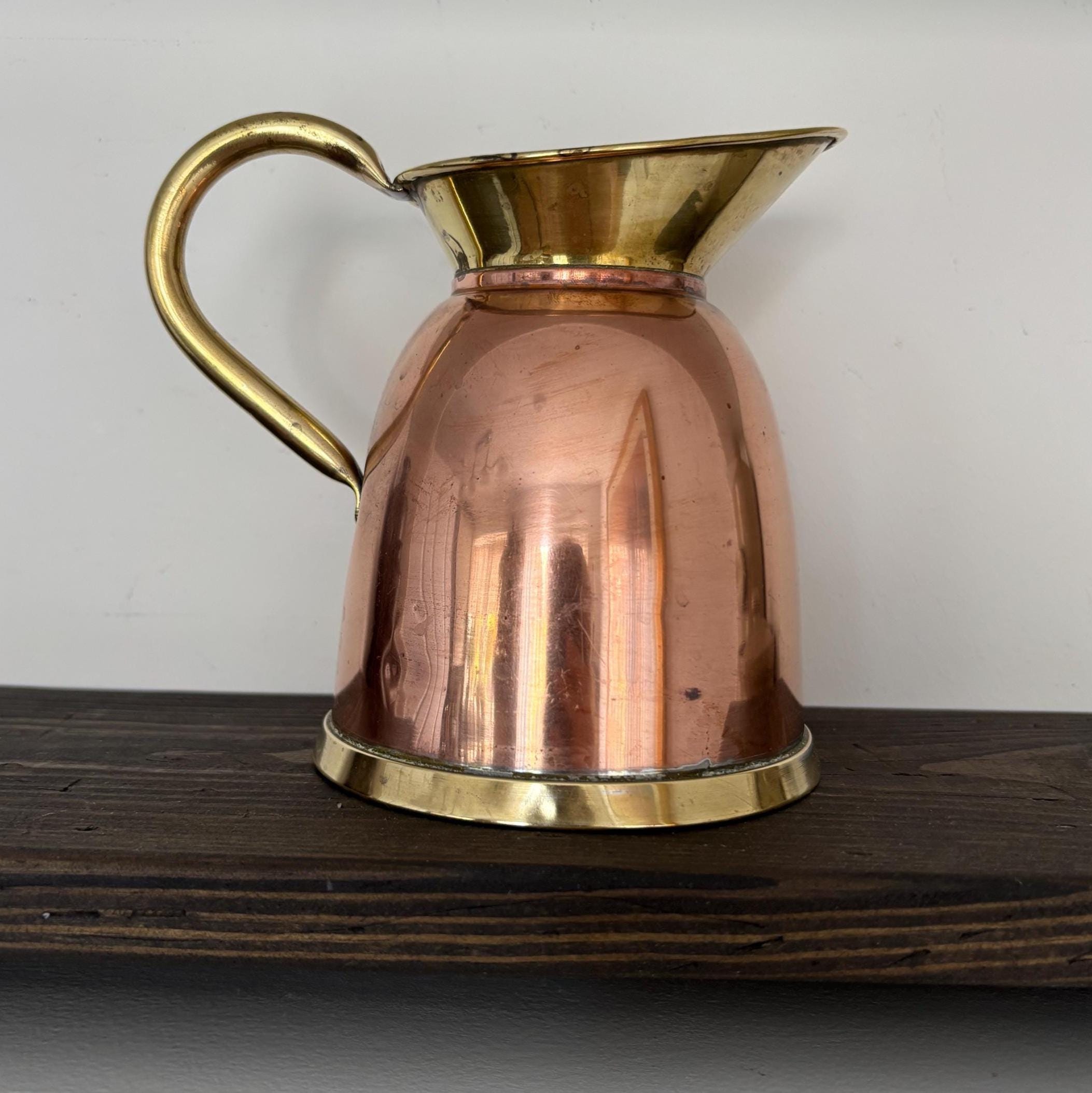 Vintage Copper and Brass Jug Rustic Farmhouse Pitcher Cottage Kitchen Decorative Metal Vase