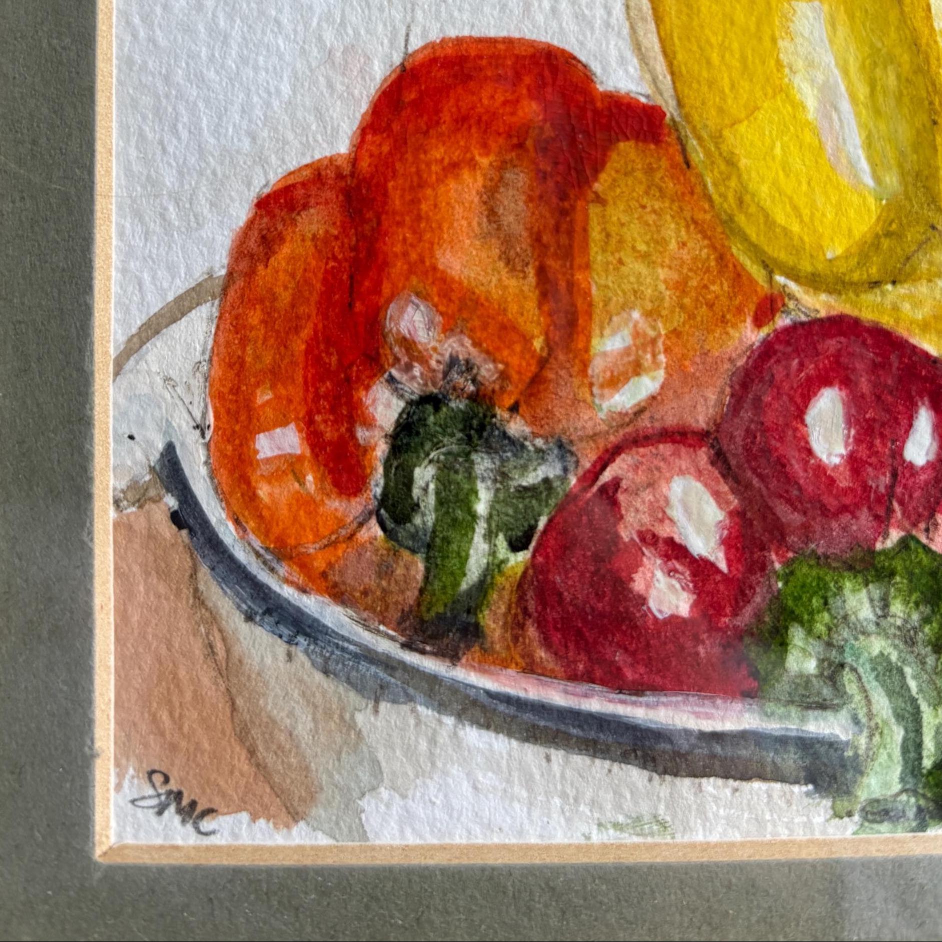 Bowl of Peppers | Original Watercolour by Sue Cranmer | Framed Kitchen Still Life Art
