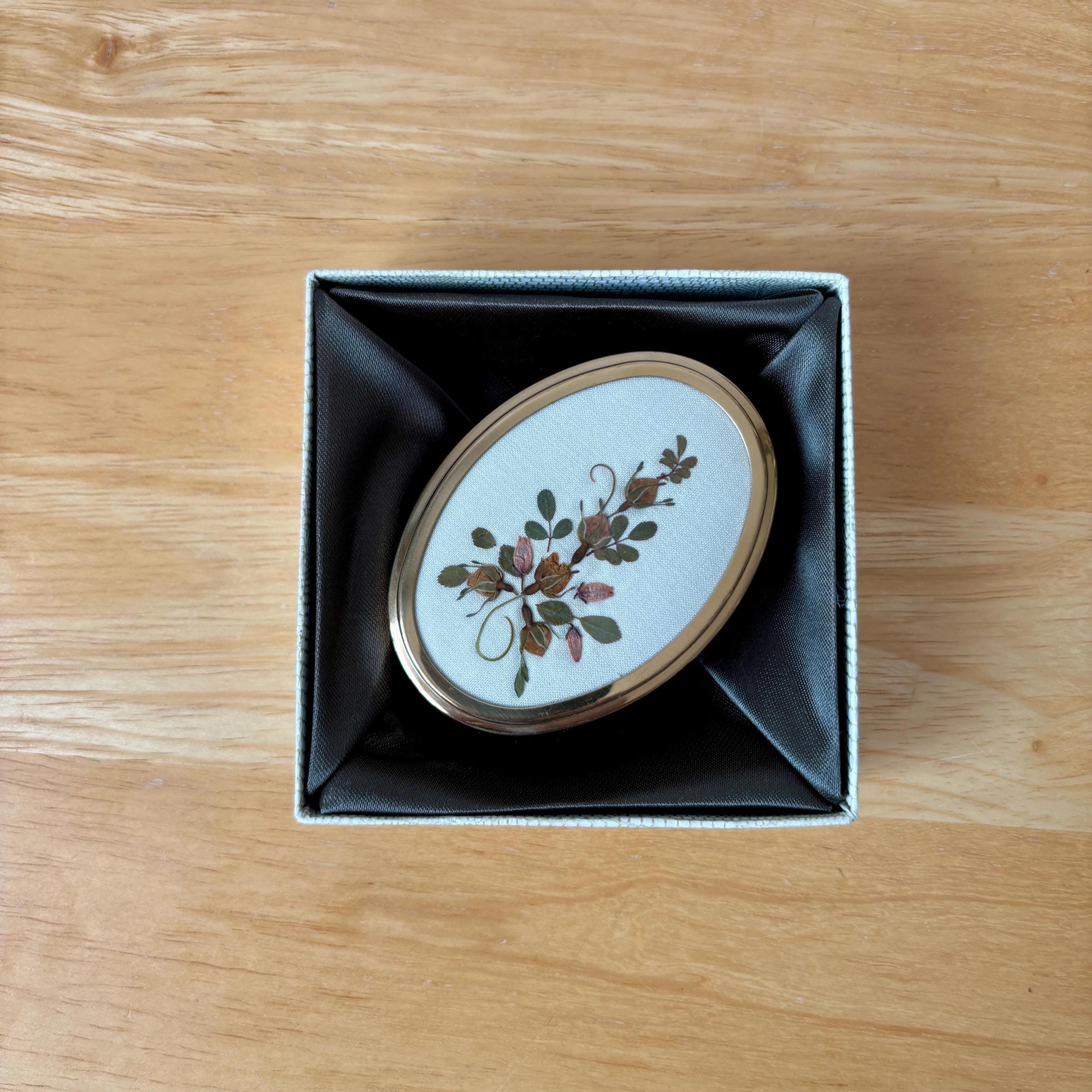 Vintage Ceramic Trinket Box: Pressed Flowers on Silk Lid