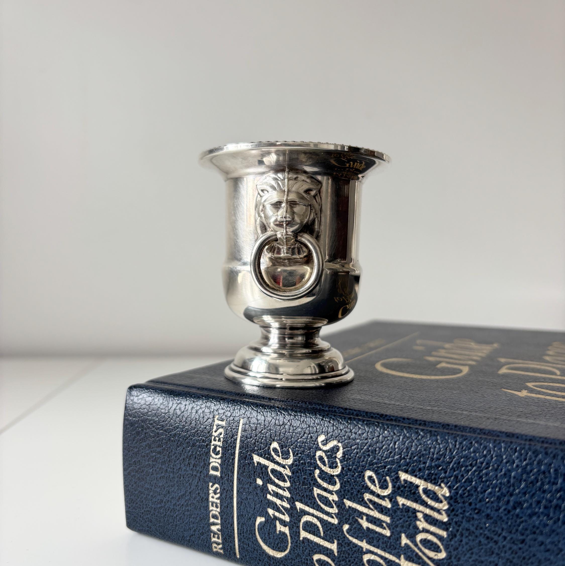 Vintage Viners Sheffield Miniature Wine Cooler Silver Plate Lion Match Holder with Original Box