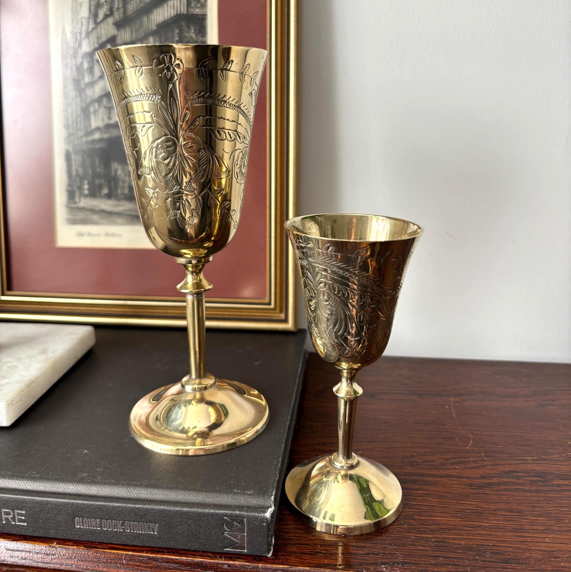 Vintage EPNS Engraved Goblet Pair Silver Plated Chalice Set Decorative Barware Cups