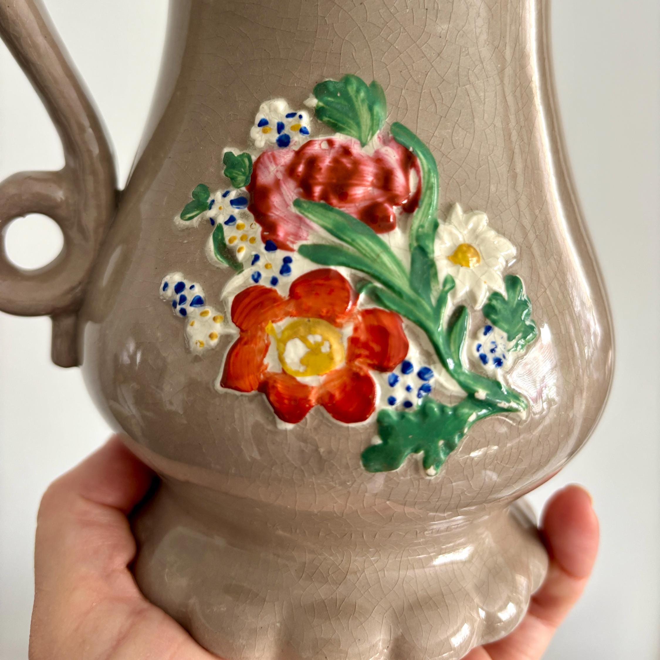 Vintage Ceramic Jug Vase with Floral Design