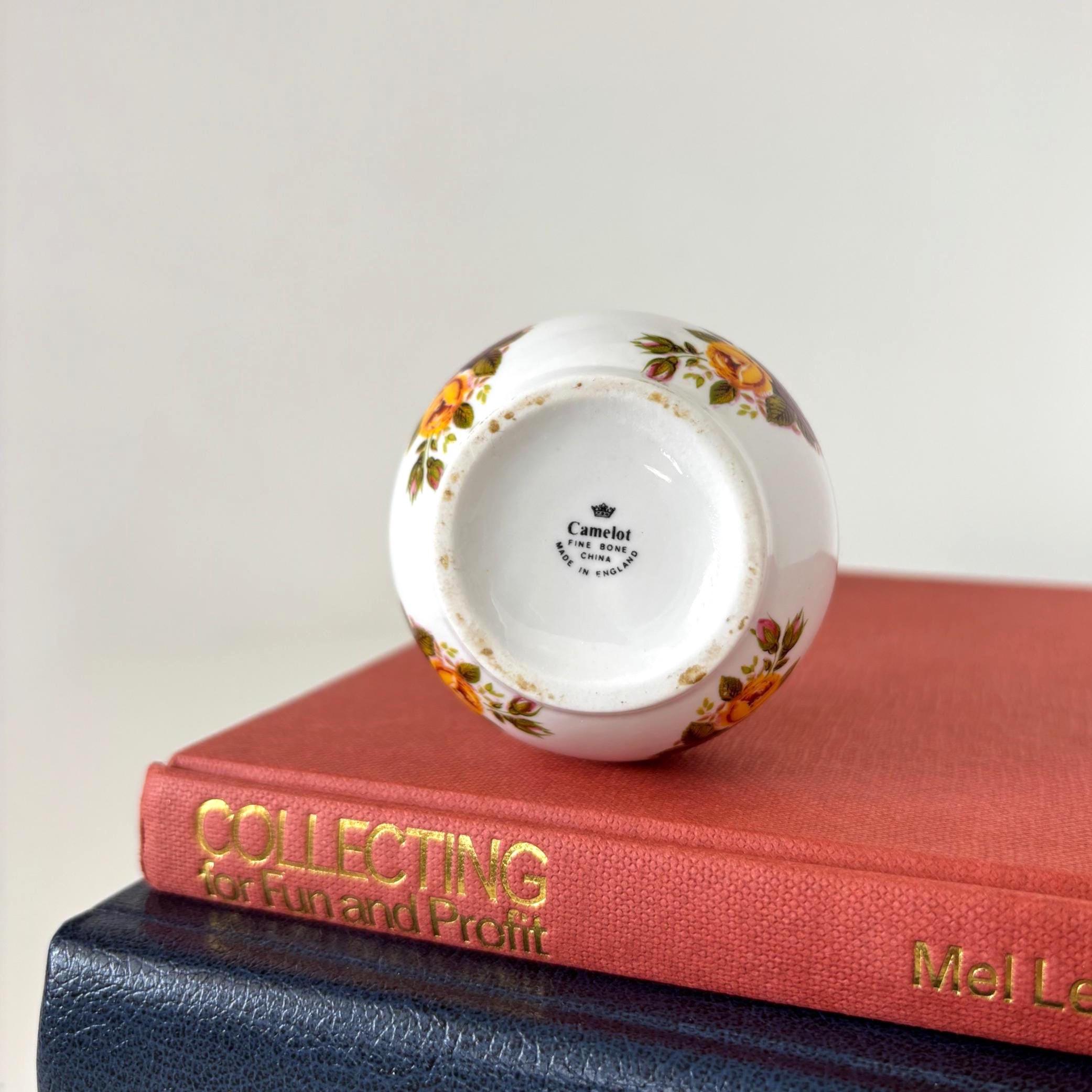 Vintage Camelot Bone China Bud Vase Cottage Rose Made in England Floral Mini Decor