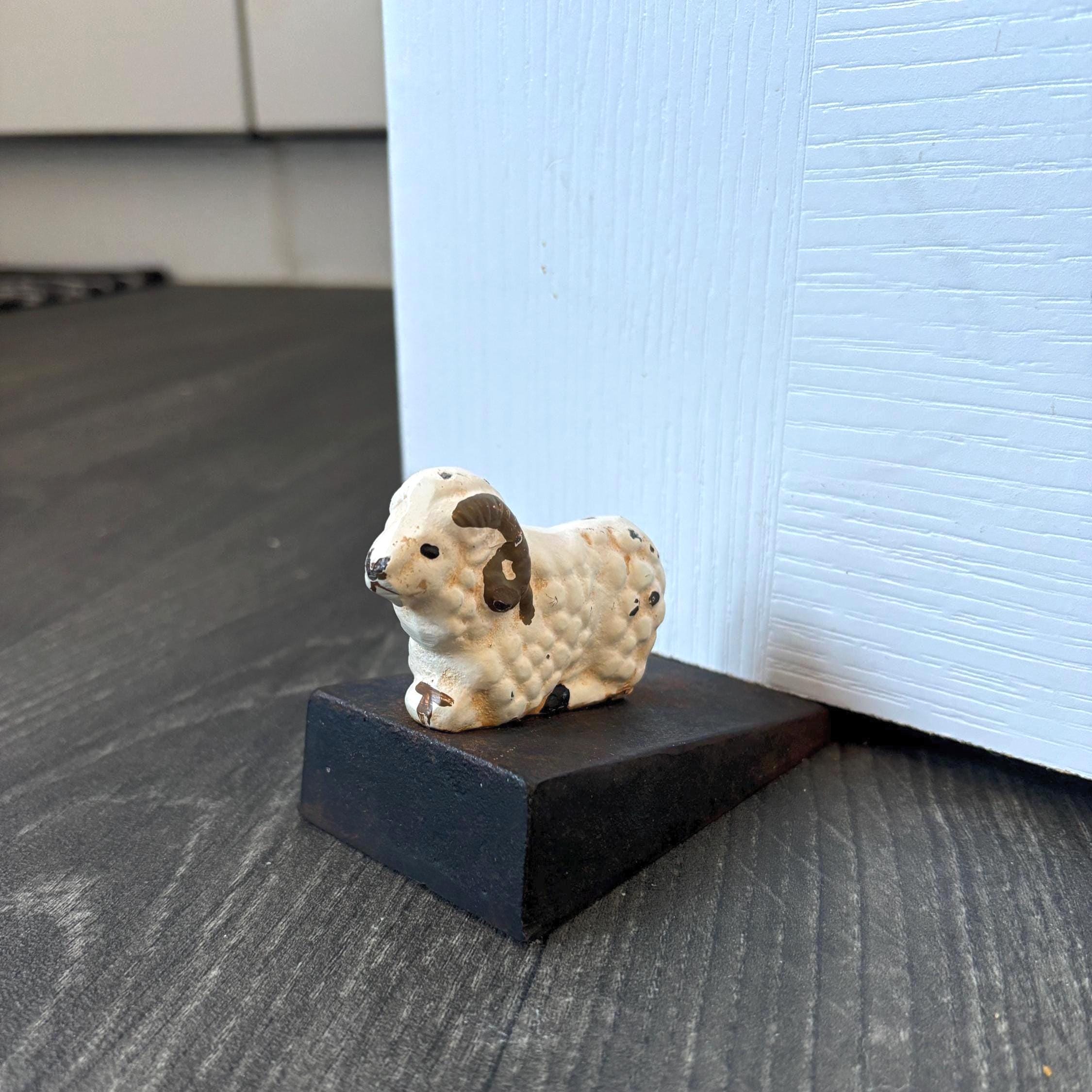 Cast Iron Ram Doorstop Sheep Door Wedge Heavy Rustic Farmhouse Cottage Animal Decor
