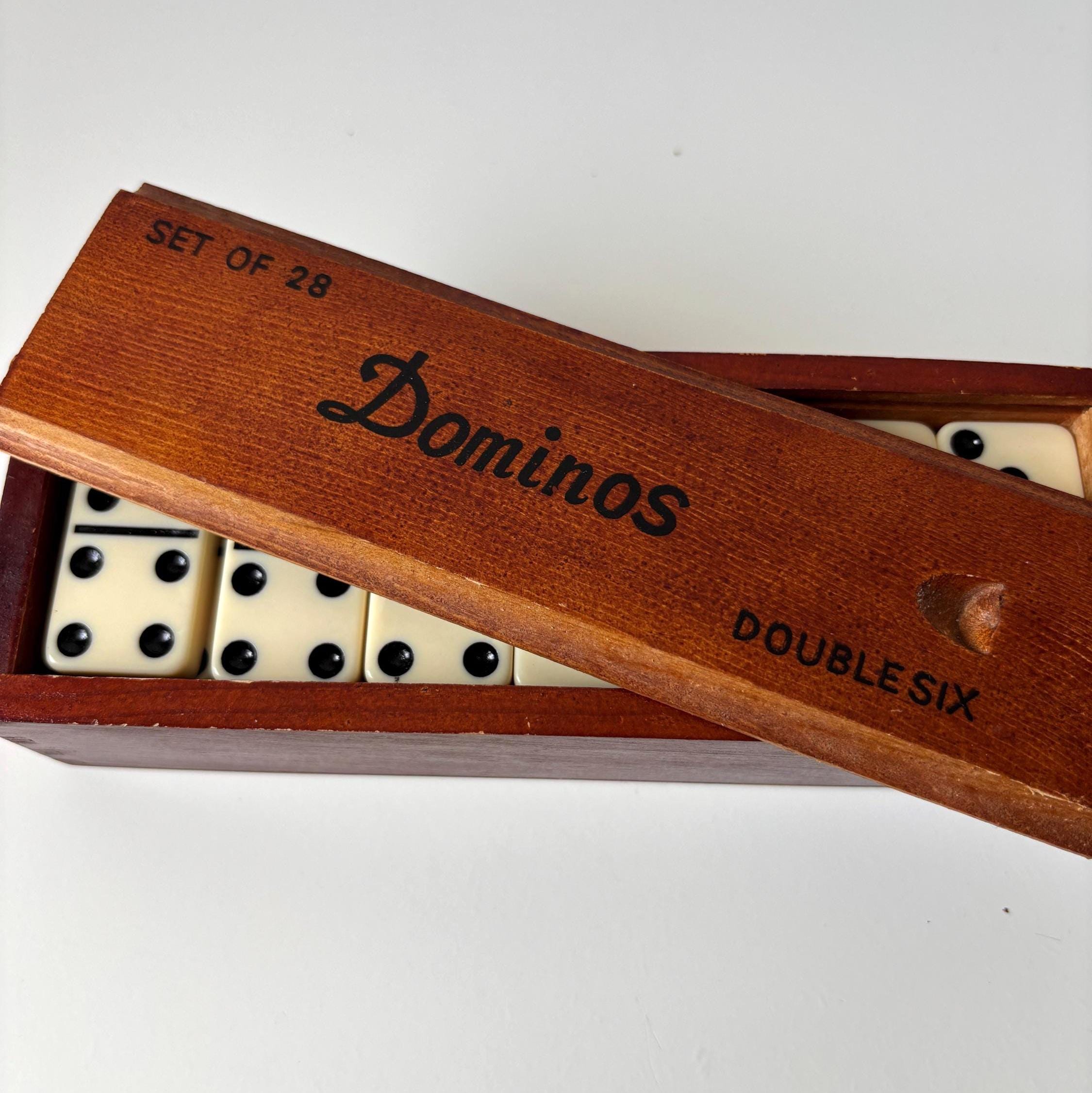 Vintage Double Six Domino Set Complete 28 Pieces Wooden Box Made Taiwan