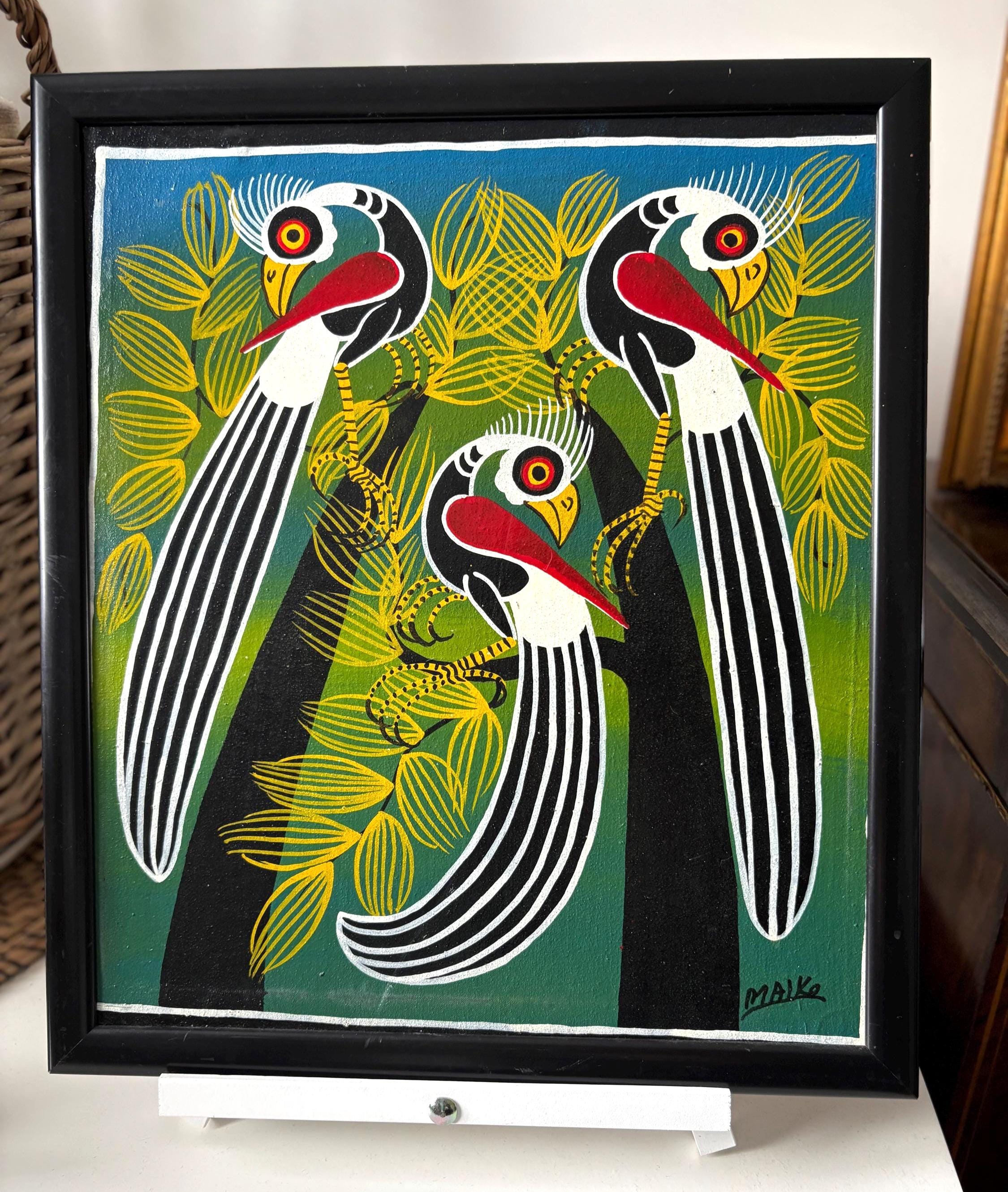 Tinga Tinga Painting African Wall Art Hand Painted Colourful Artwork Tanzania Style Decor