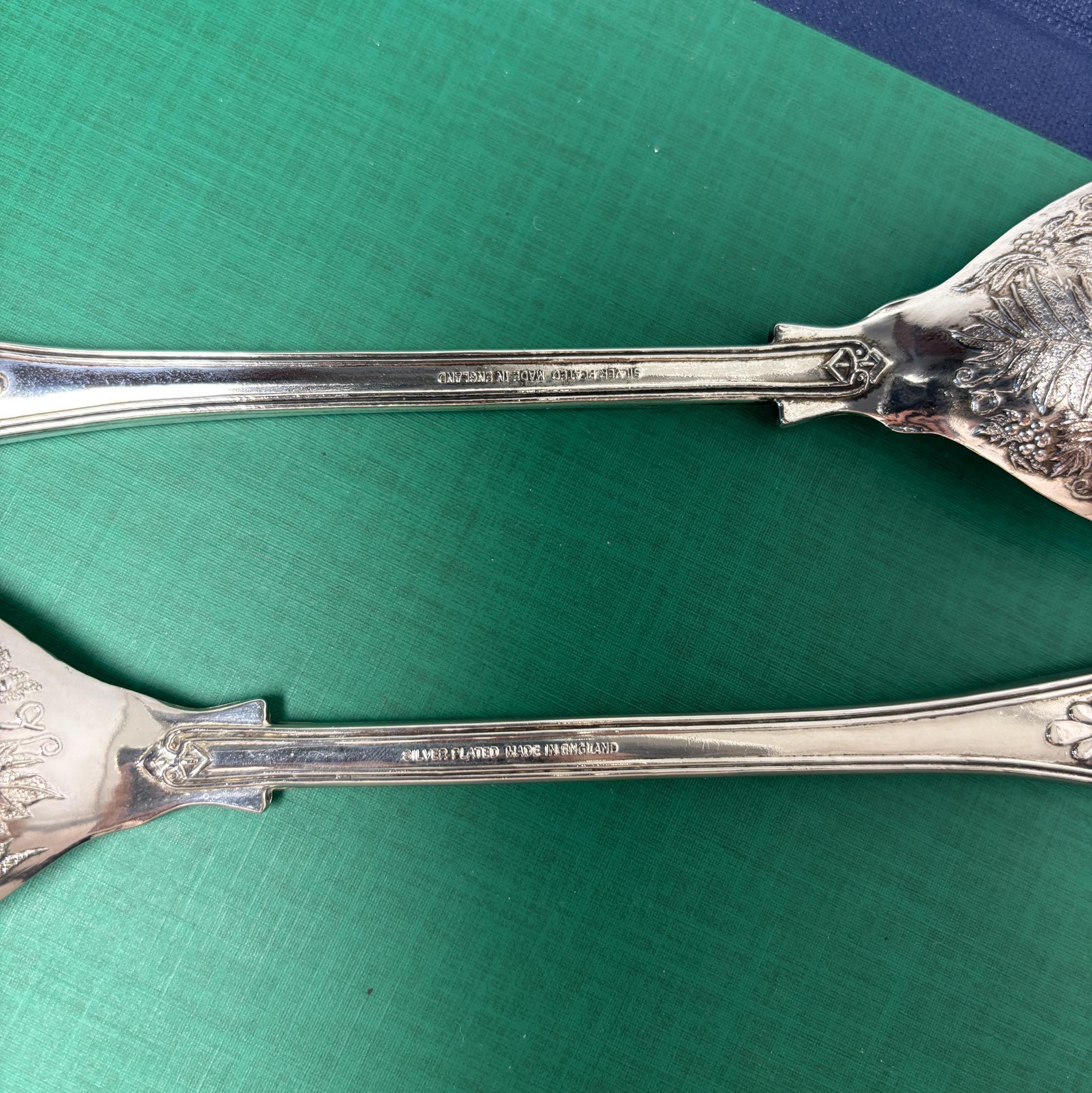Ornate Vintage Silver Plated Salad Servers Fruit Pattern Victorian Style Serving Spoon Fork Set