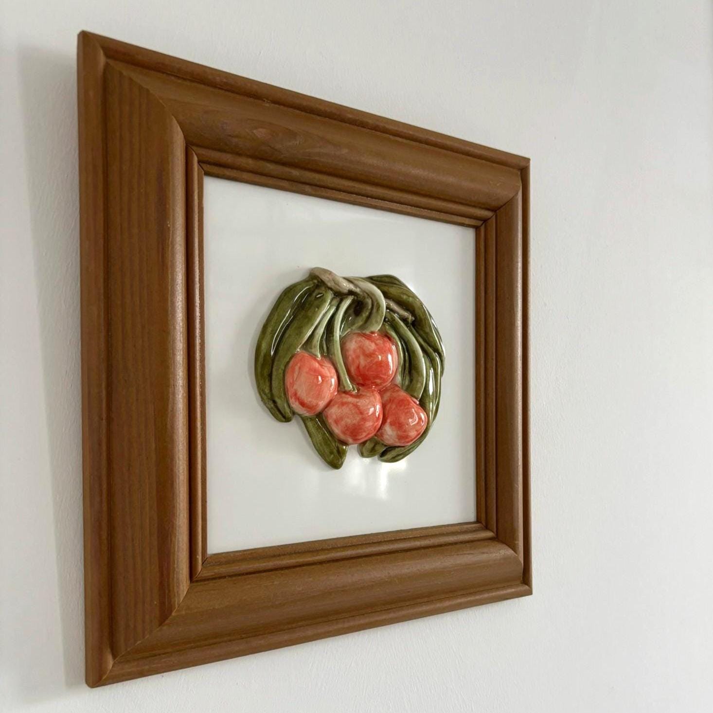 Vintage Framed Ceramic Fruit Tile Wall Art Kitchen Decor Japan Style