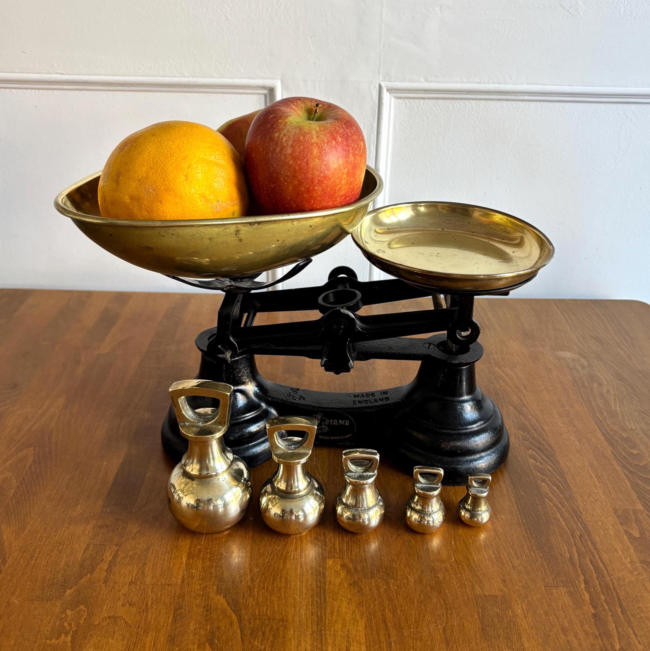 Vintage Librasco Brass Kitchen Scales With Original Weights English Farmhouse Kitchenalia Decor