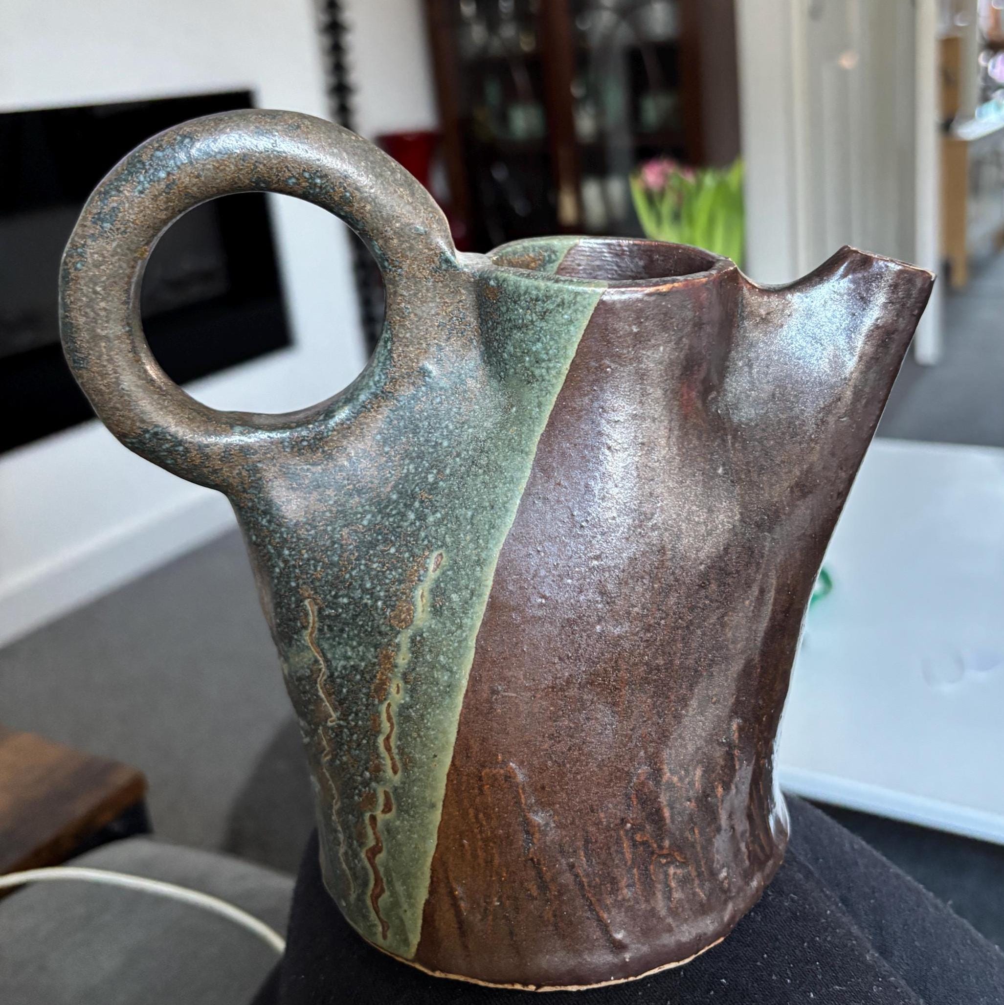 Vintage Studio Pottery Jug Sculptural Ceramic Pitcher Mid Century Art Vase Rustic Decor