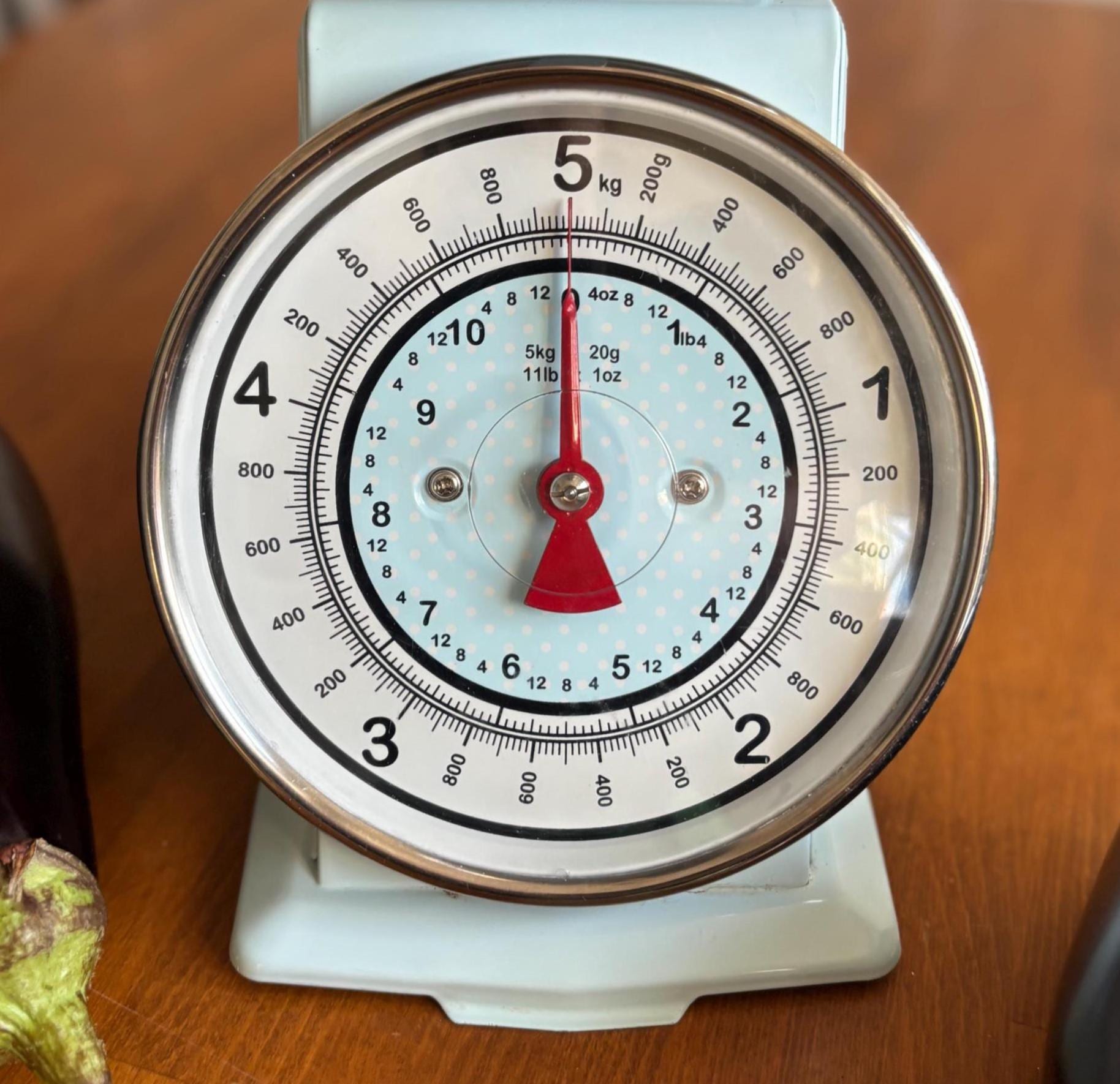 Vintage Kitchen Scales 5kg Blue Metal Scale with Stainless Steel Bowl