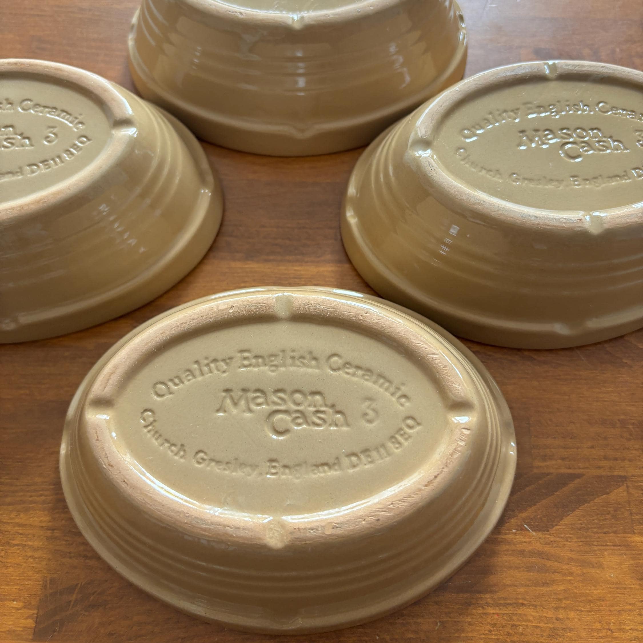 Vintage Mason Cash No.3 Oval Baking Dishes Set of 4 English Stoneware Cane Glaze