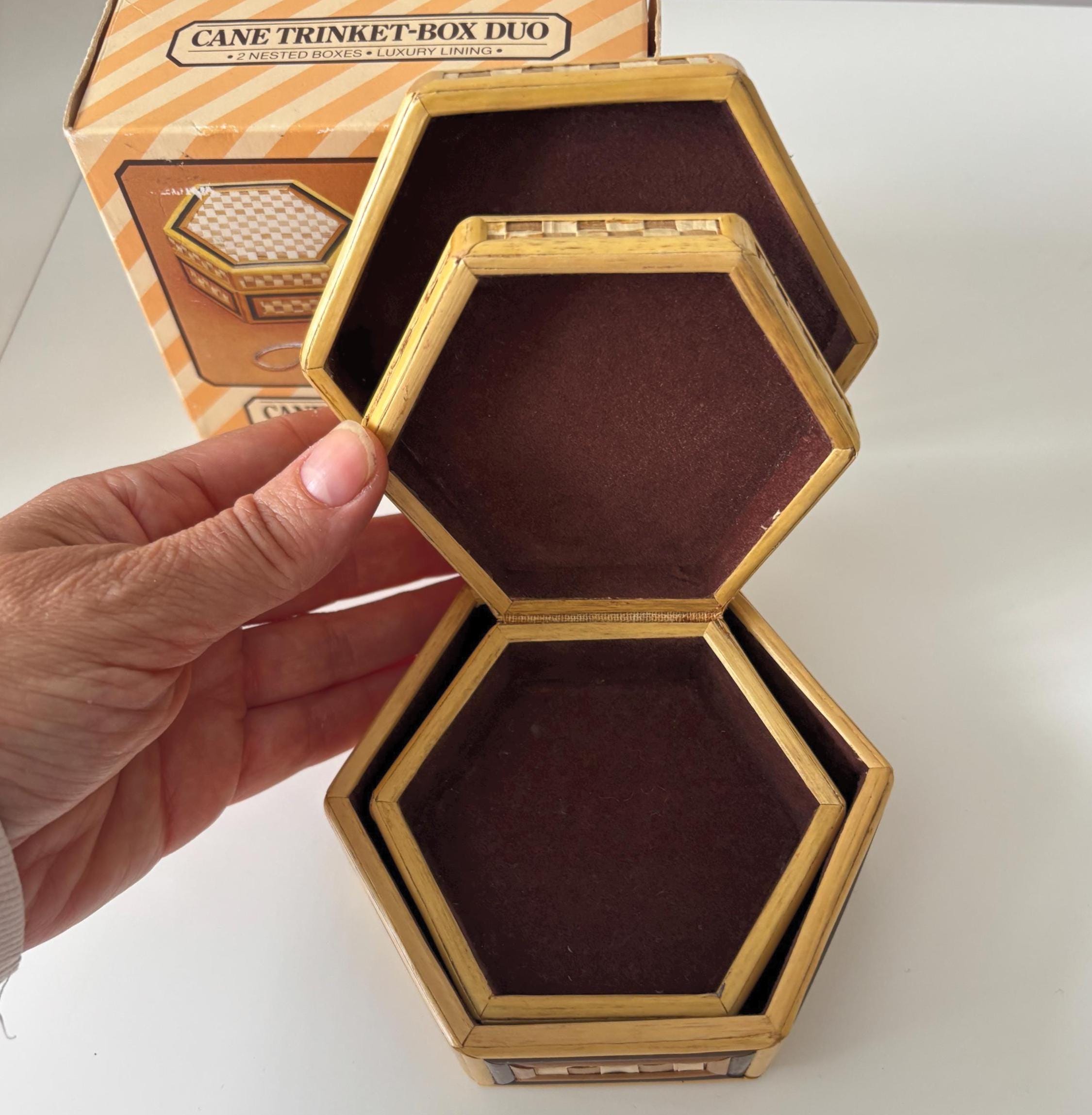 Vintage Cane Trinket Box Duo With Original Box And Velvet Lining