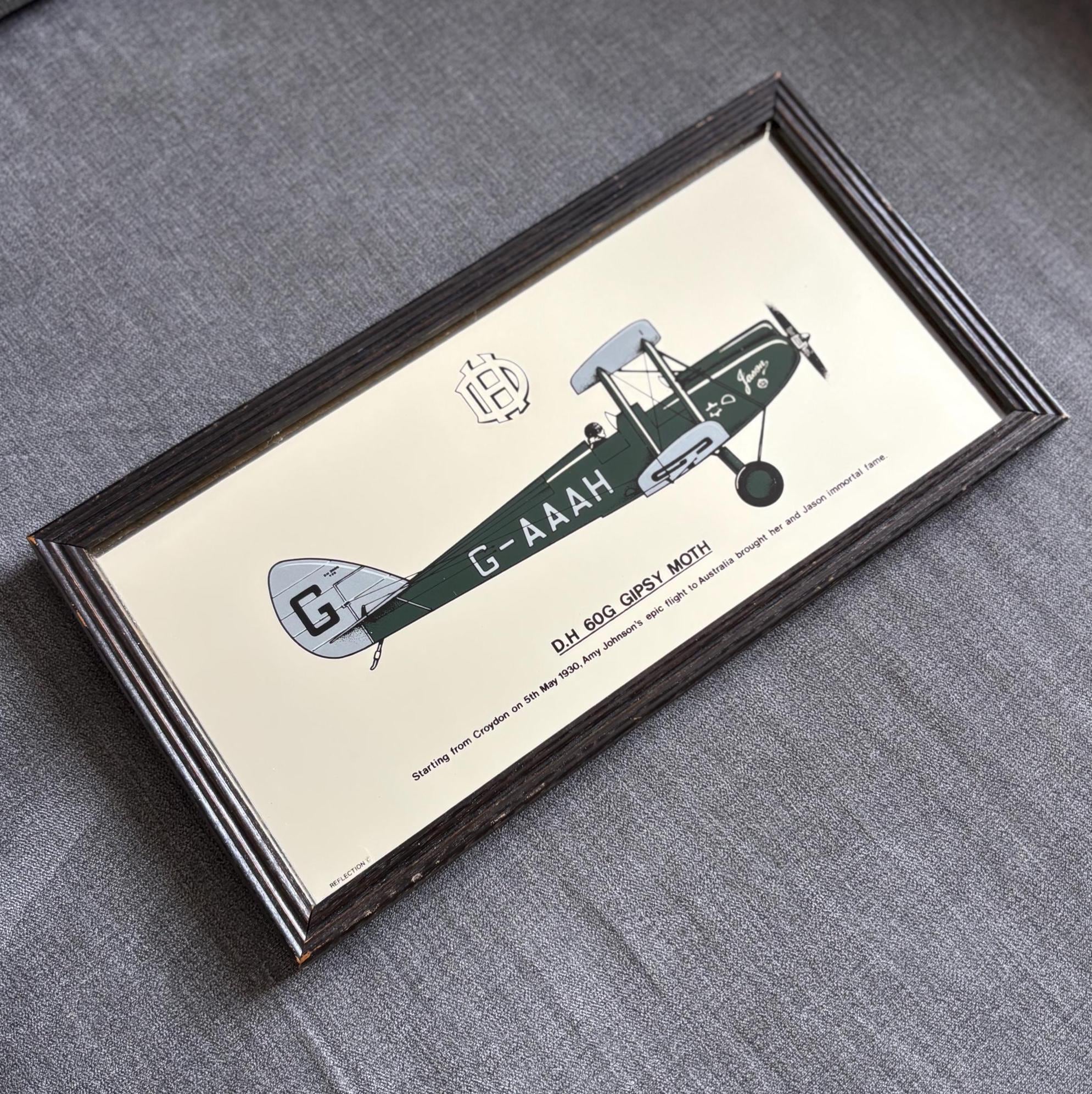 Vintage Amy Johnson Gipsy Moth Aviation Mirror Plaque Signed Collectors Display