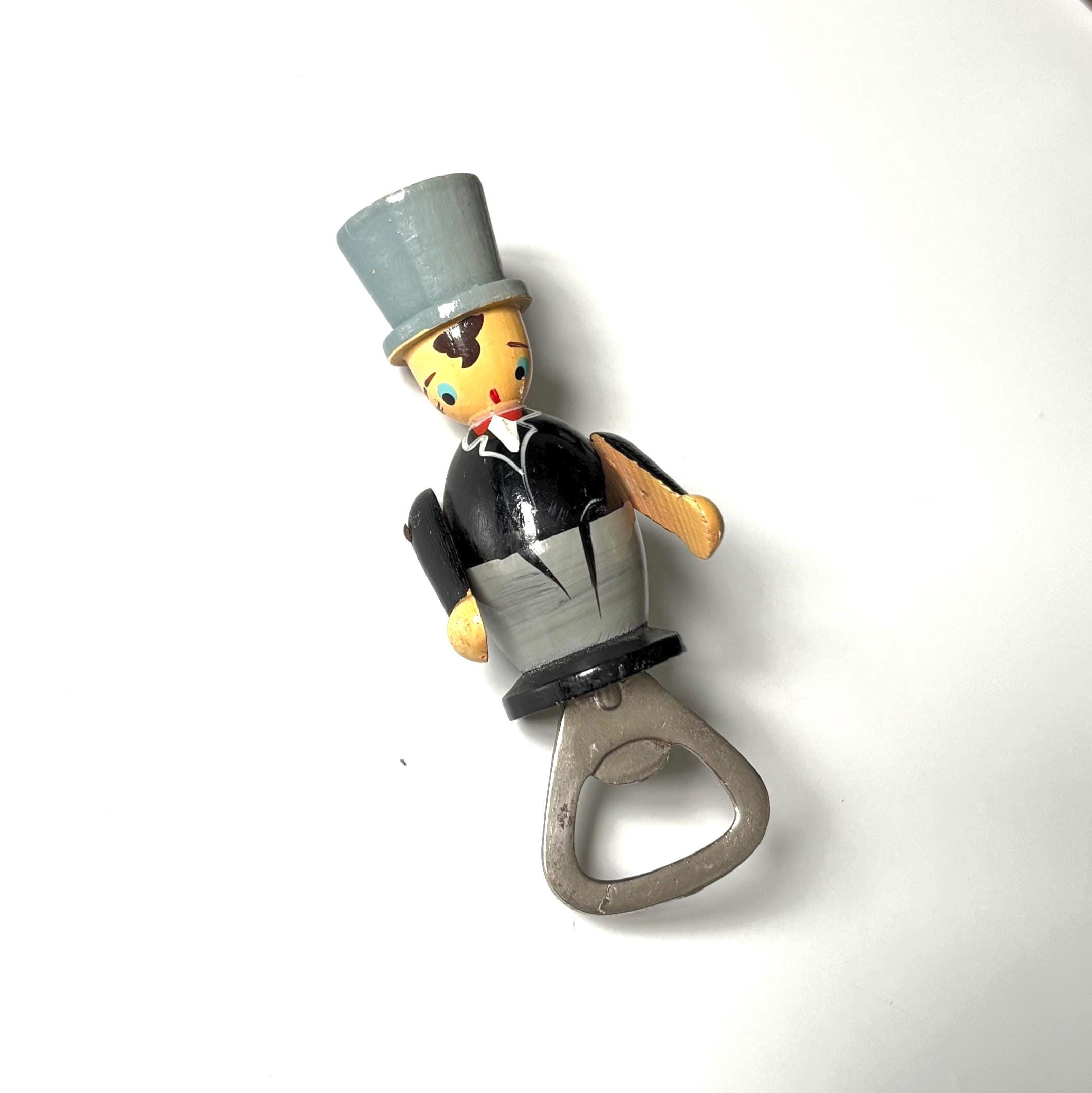 Vintage Wooden Gentleman Bottle Opener | Folk Art Top Hat Barware