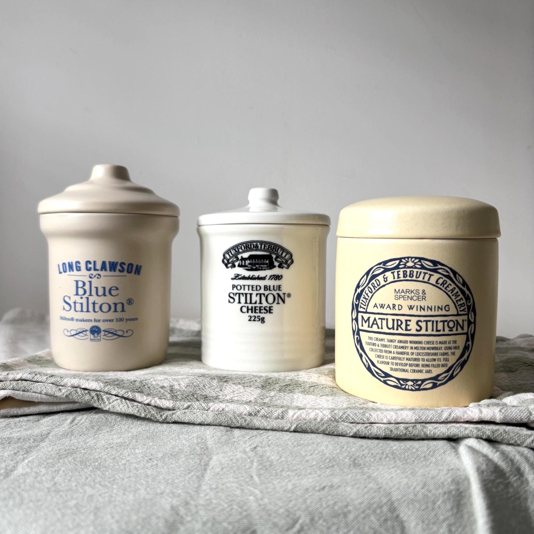 Vintage English Stilton Cheese Jars Set Farmhouse Pottery Kitchenalia Pantry Storage Decor