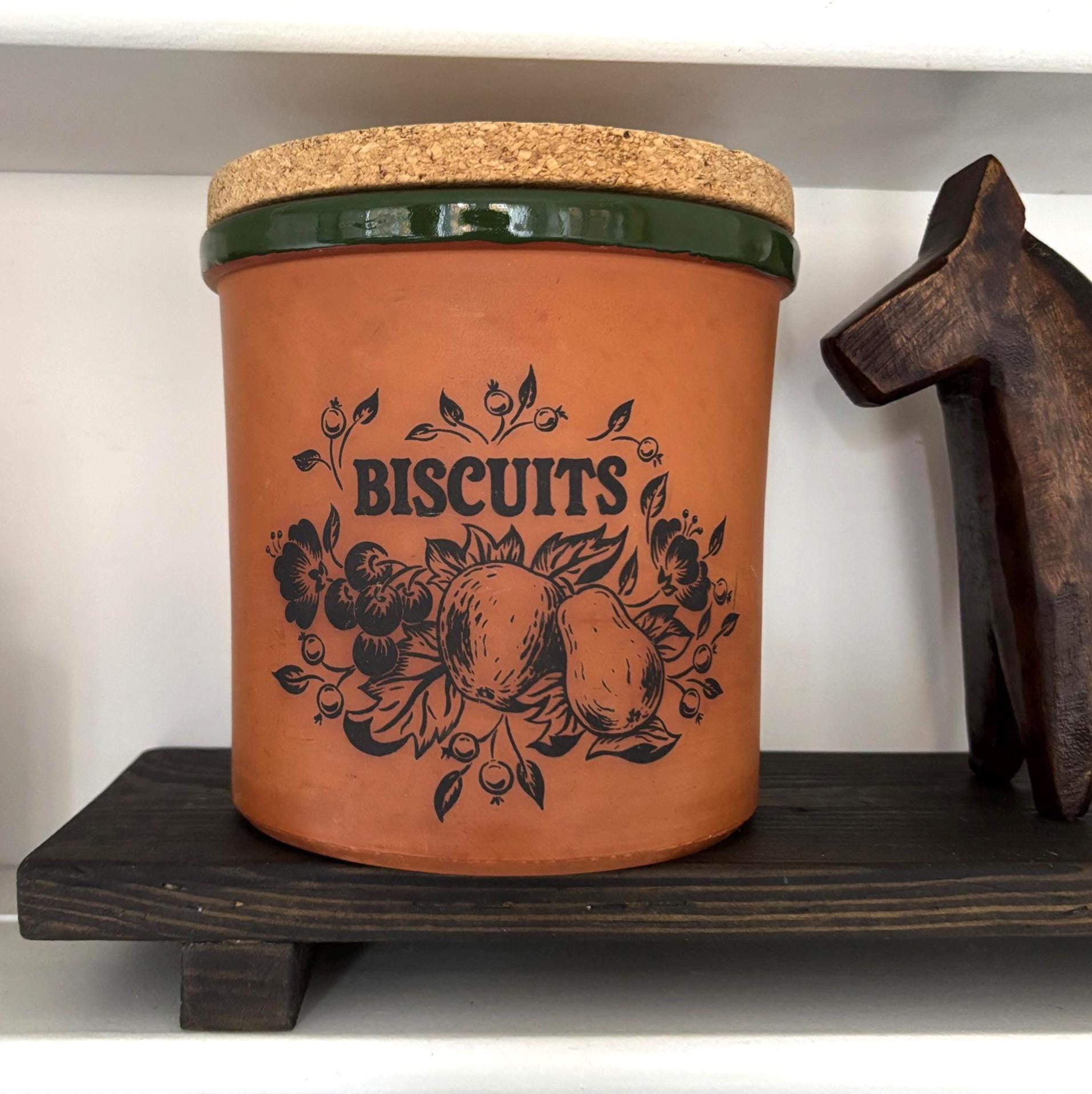 Large Vintage Terracotta Biscuit Jar Ceramic Kitchen Storage Canister Rustic Farmhouse Decor Container Pot