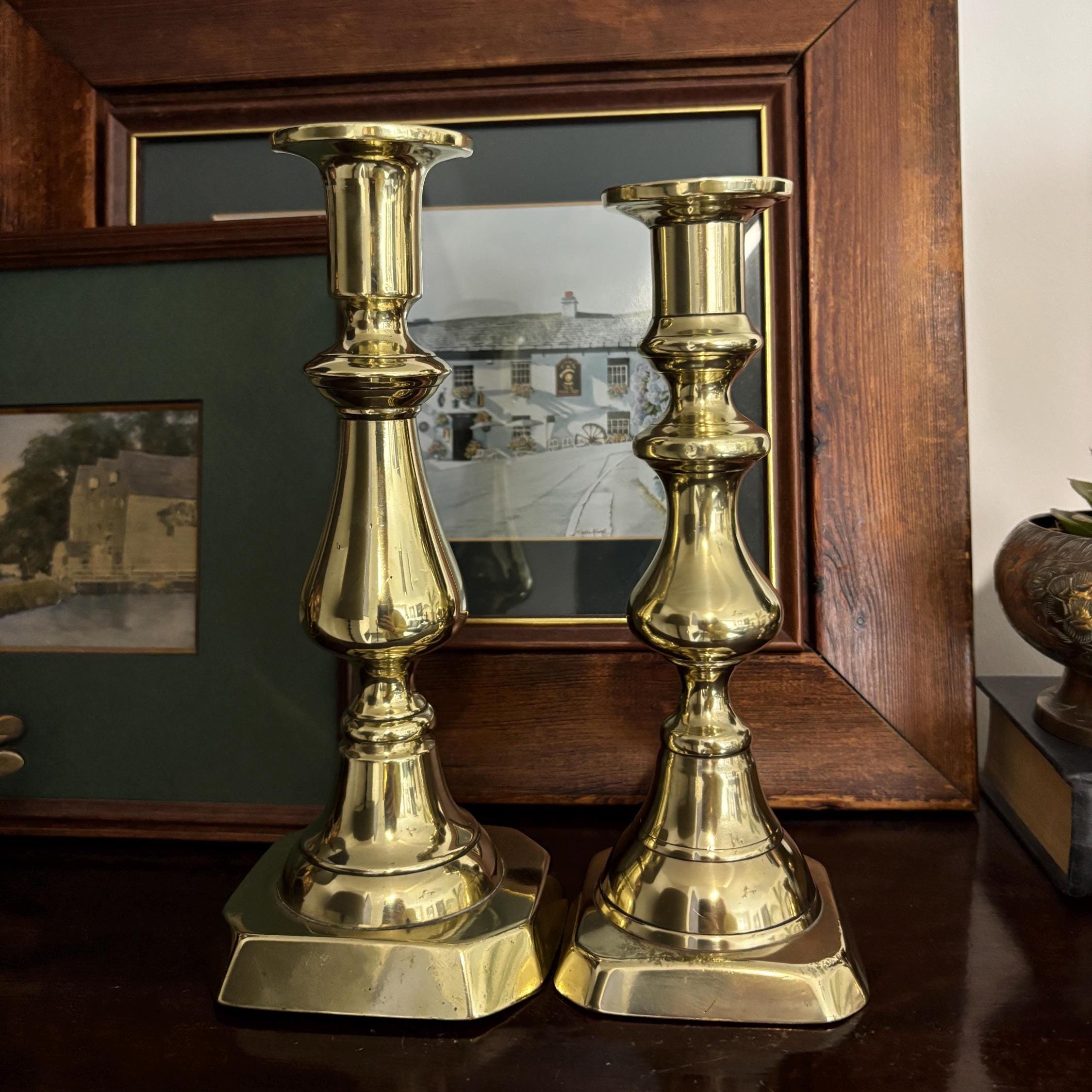 Vintage Brass Candlesticks Pair Traditional Candle Holders Classic Home Decor Mantel Table Centerpiece