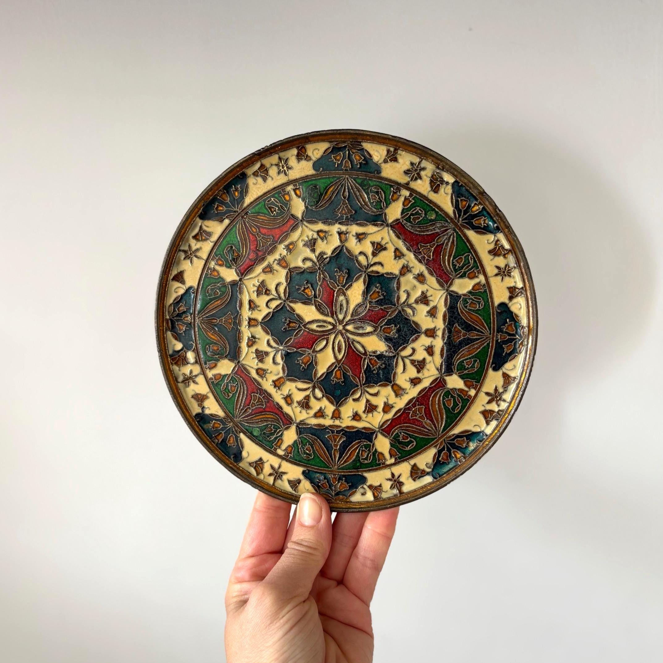 Vintage Brass Wall Plate Islamic Moorish Enamel Style Decorative Hanging Tray Boho Decor
