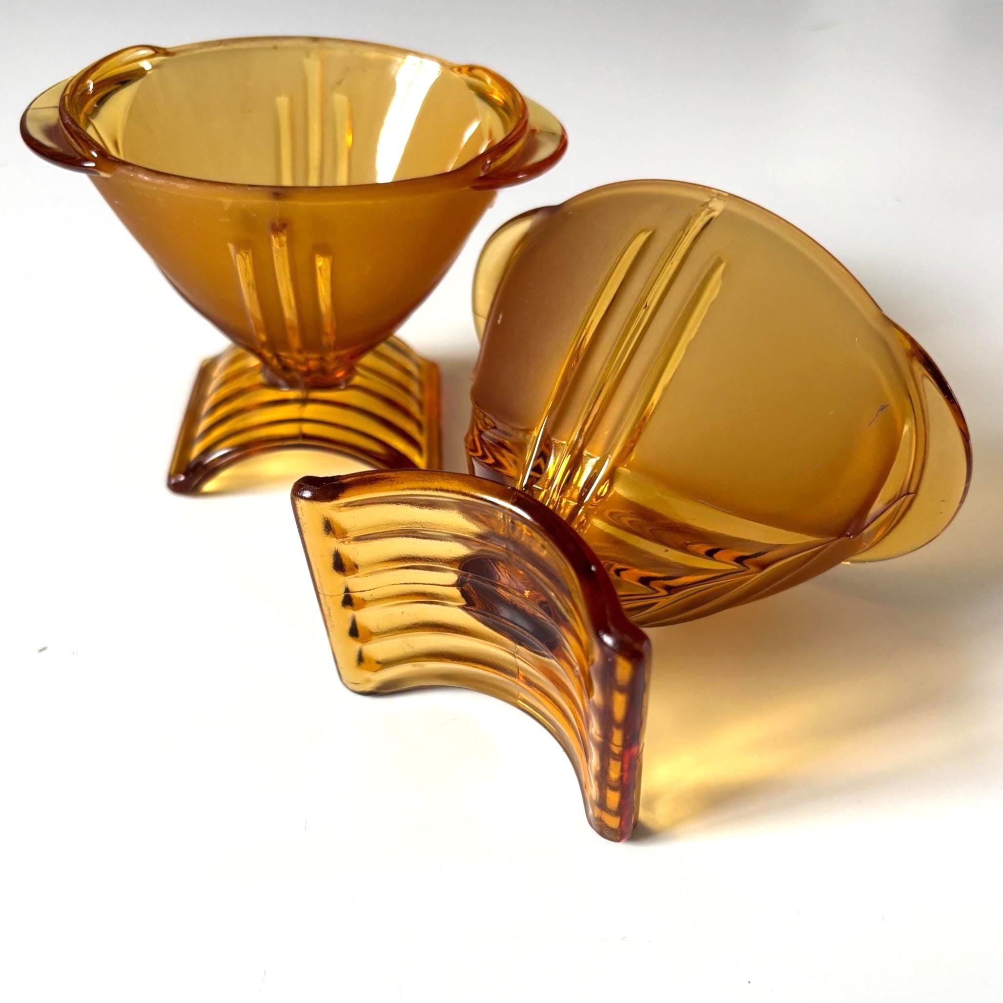 Vintage Amber Glass Bowls | Stölzle Hermanova Hut, Czech MCM Pair