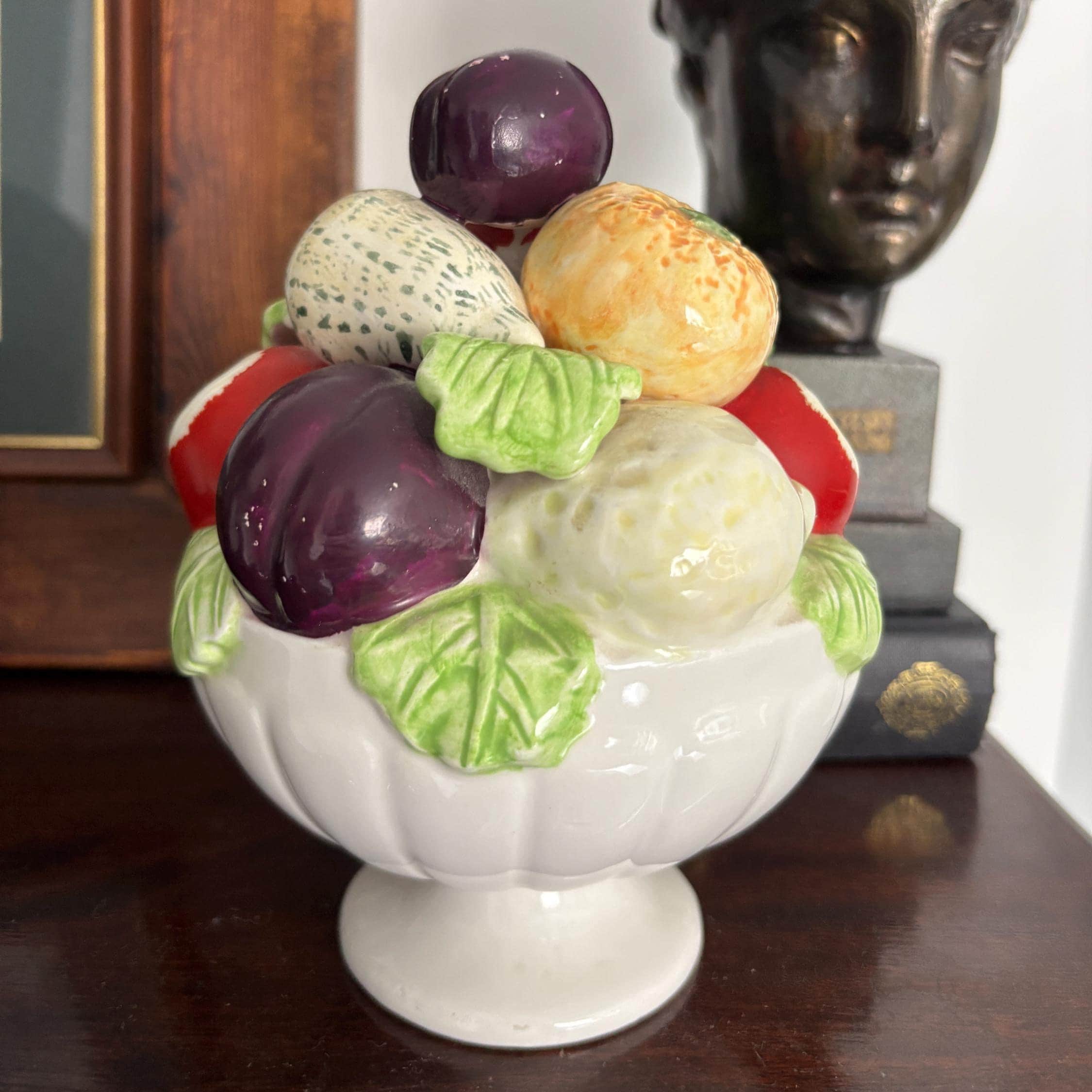 Vintage Leonardo Ceramic Fruit Compote | Hand-Painted Decorative Pedestal Bowl | Capodimonte Style Centrepiece