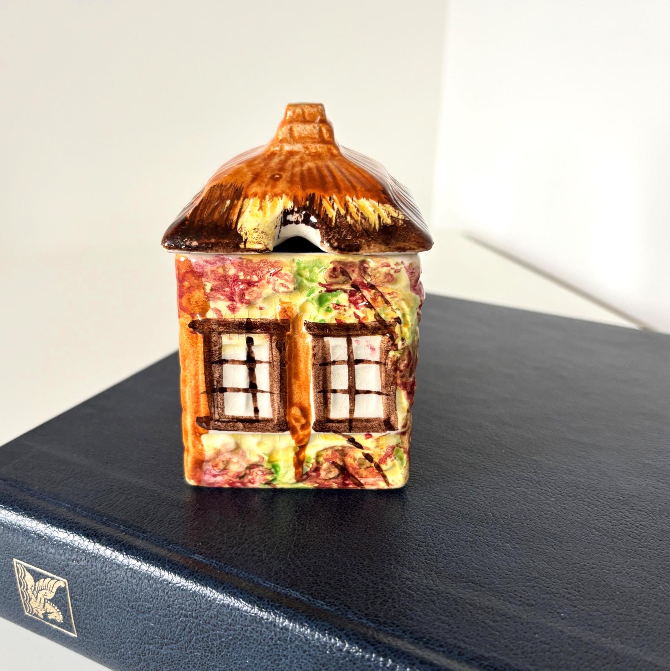Vintage Cottage Ware Jam Pot House Shaped Ceramic England Hand Painted Collectible