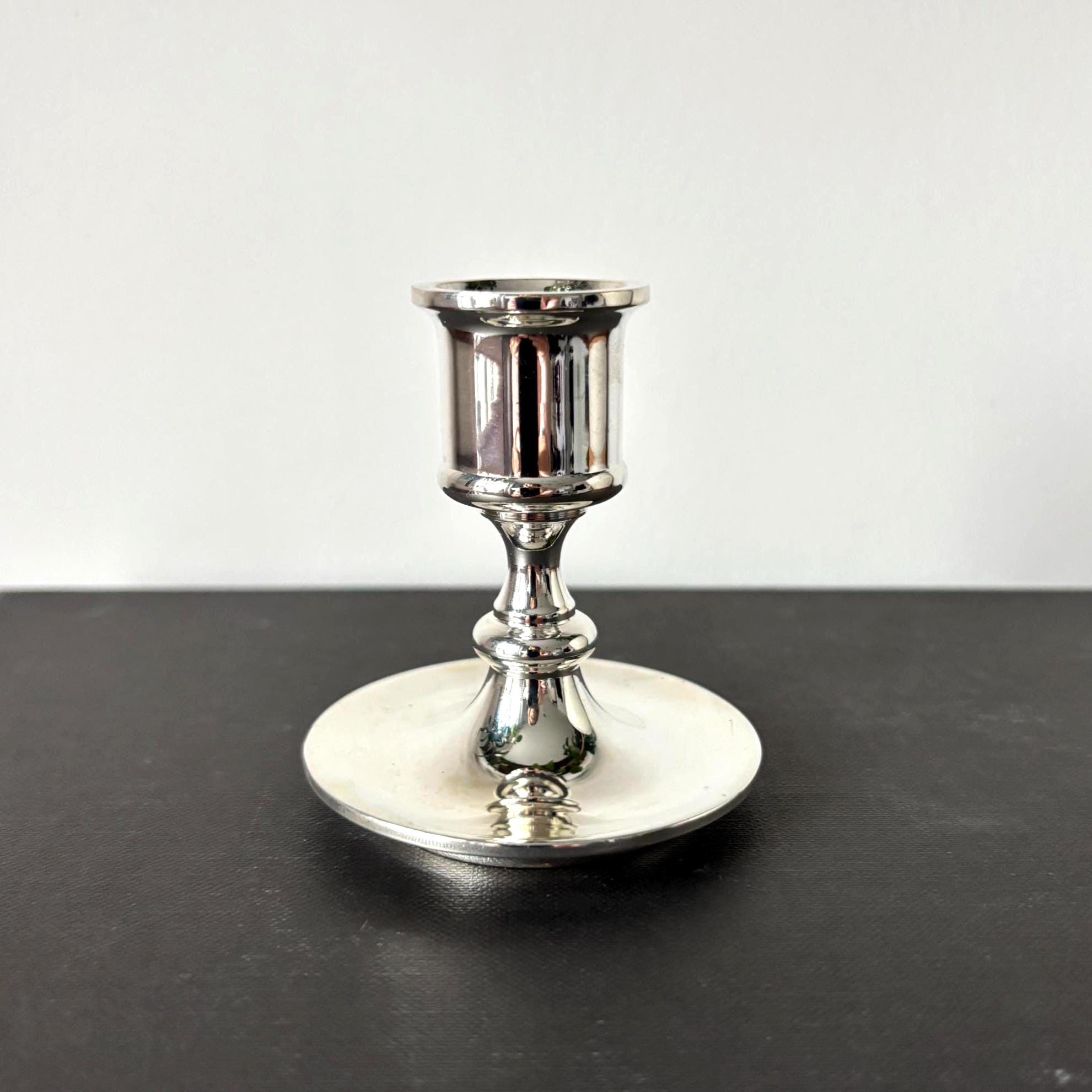 Vintage Chrome Candlestick Holder, Silver Tone Taper Candle Stick, Minimalist Modern Decor