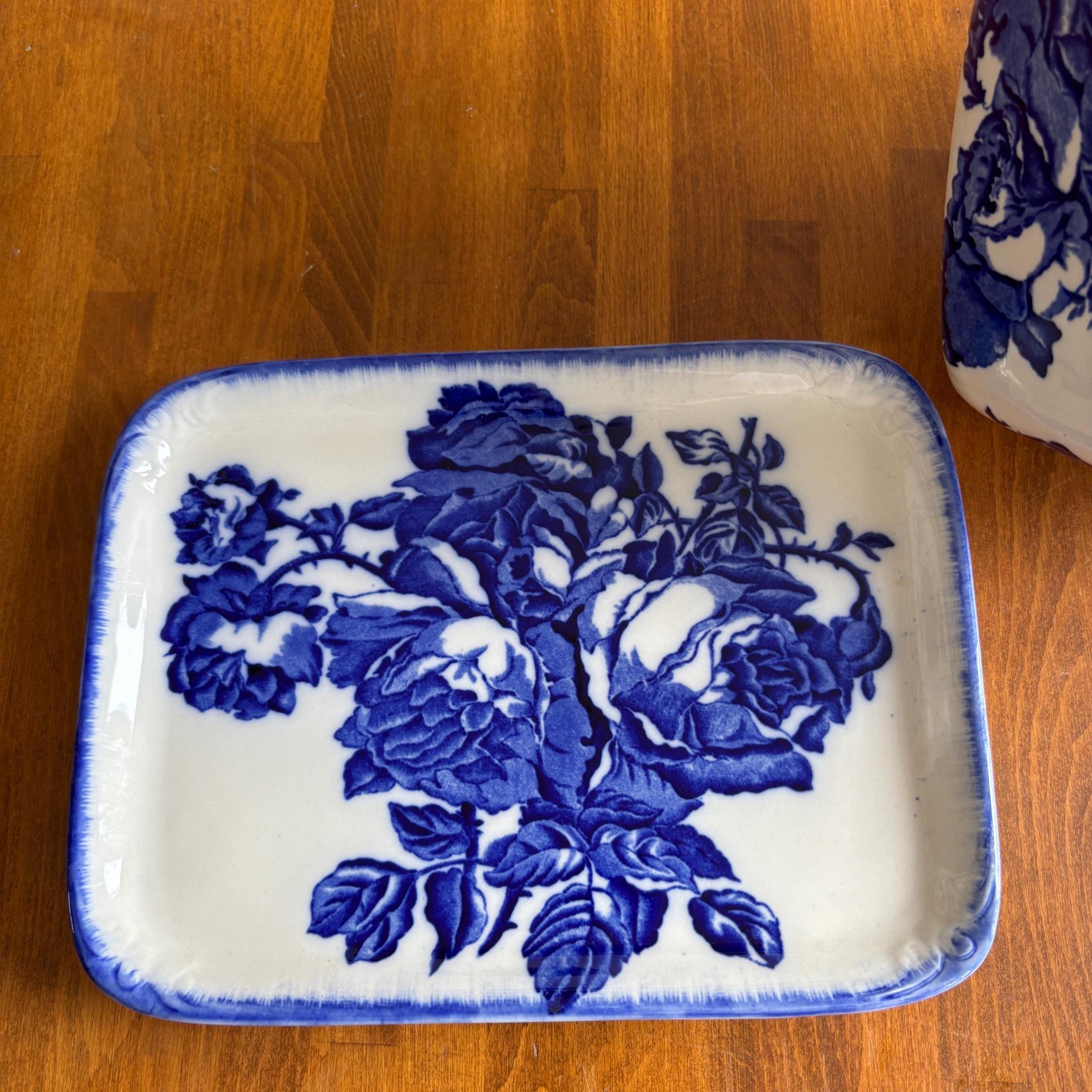Vintage Blakeney Blue Transfer-ware Cheese Keeper Ironstone Cheese Dish Staffordshire England