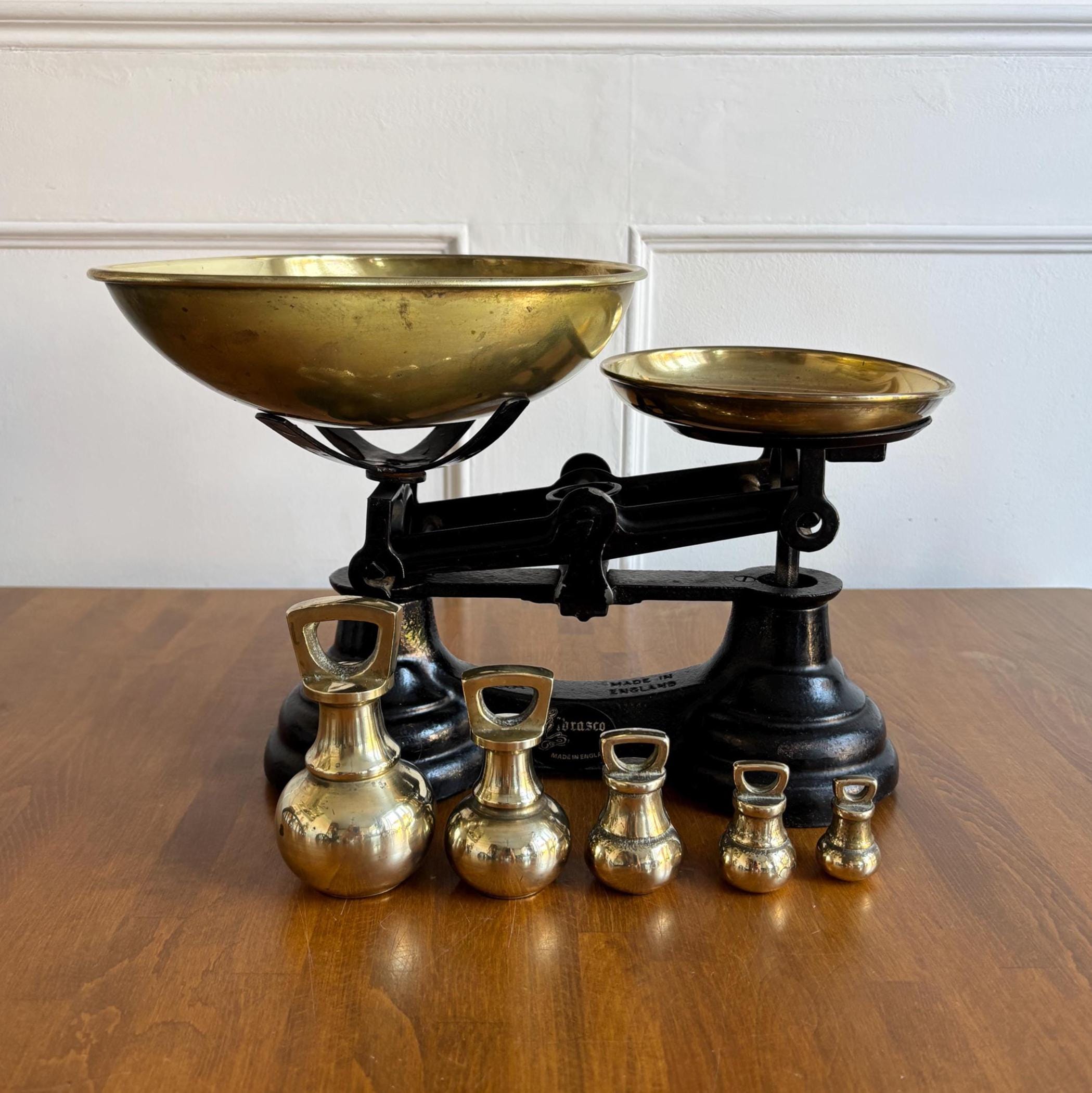 Vintage Librasco Brass Kitchen Scales With Original Weights English Farmhouse Kitchenalia Decor