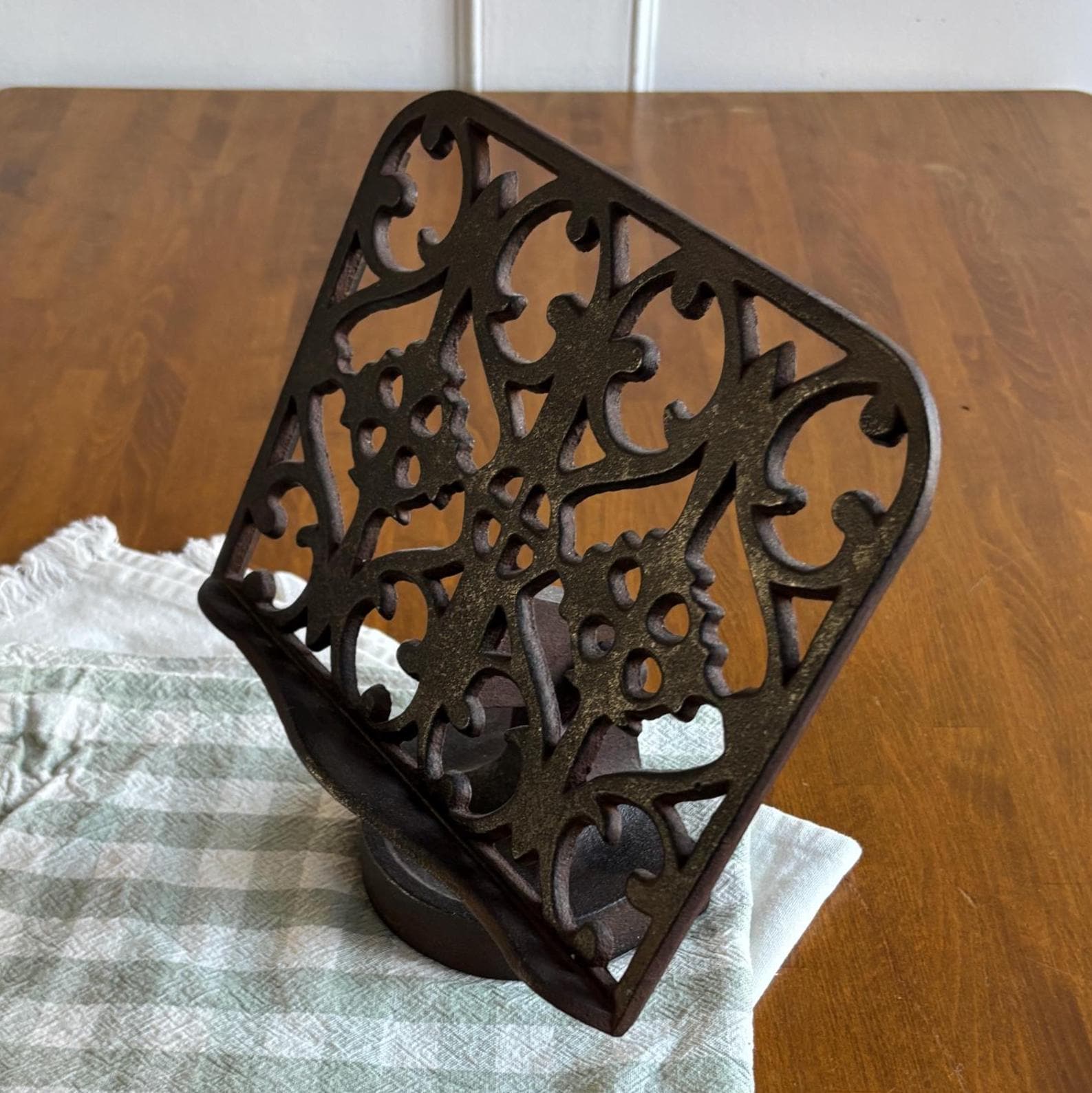 Vintage Cast Iron Cookbook Stand Adjustable Recipe Holder Gothic Book Stand Missing Weights