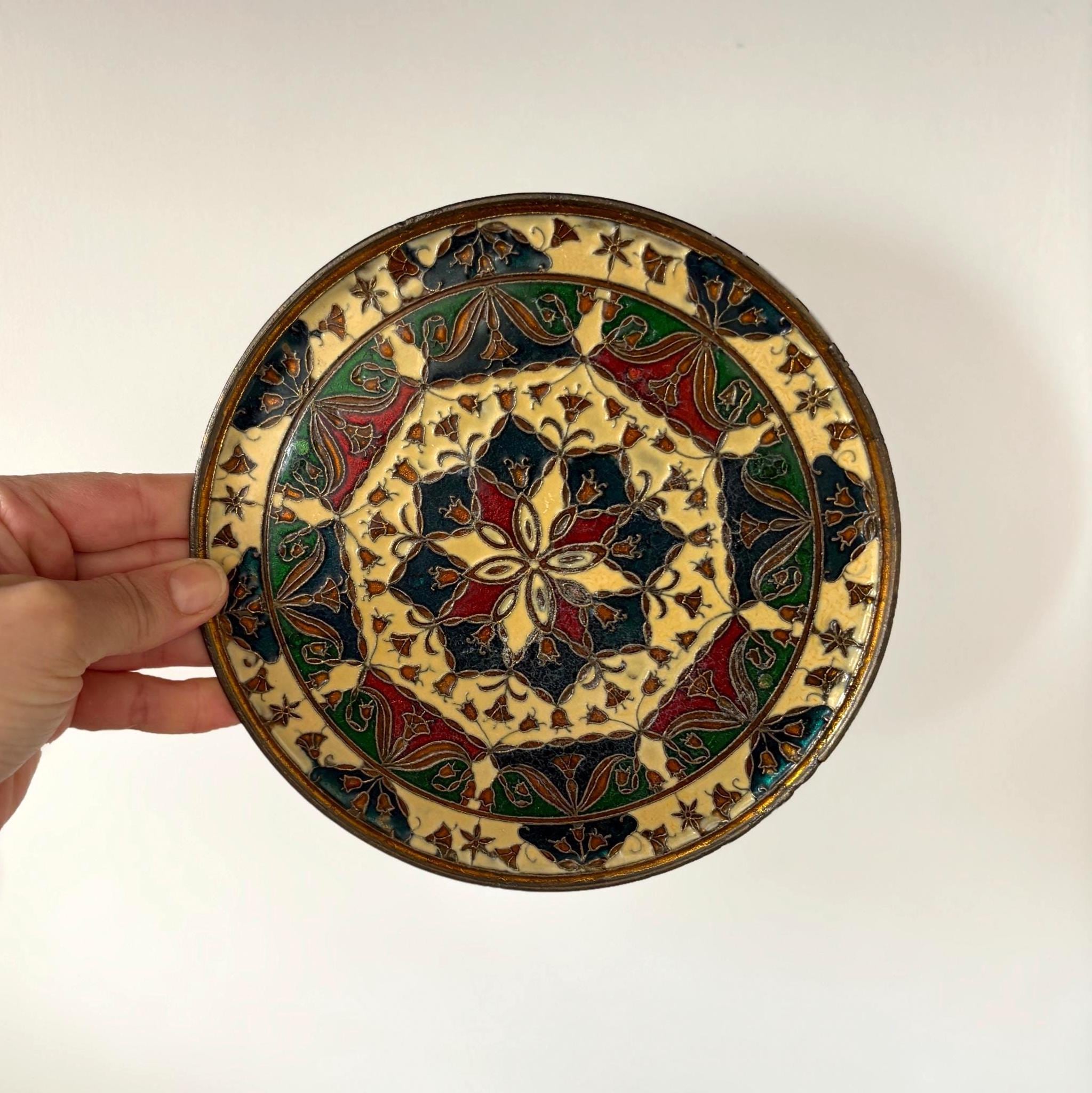 Vintage Brass Wall Plate Islamic Moorish Enamel Style Decorative Hanging Tray Boho Decor
