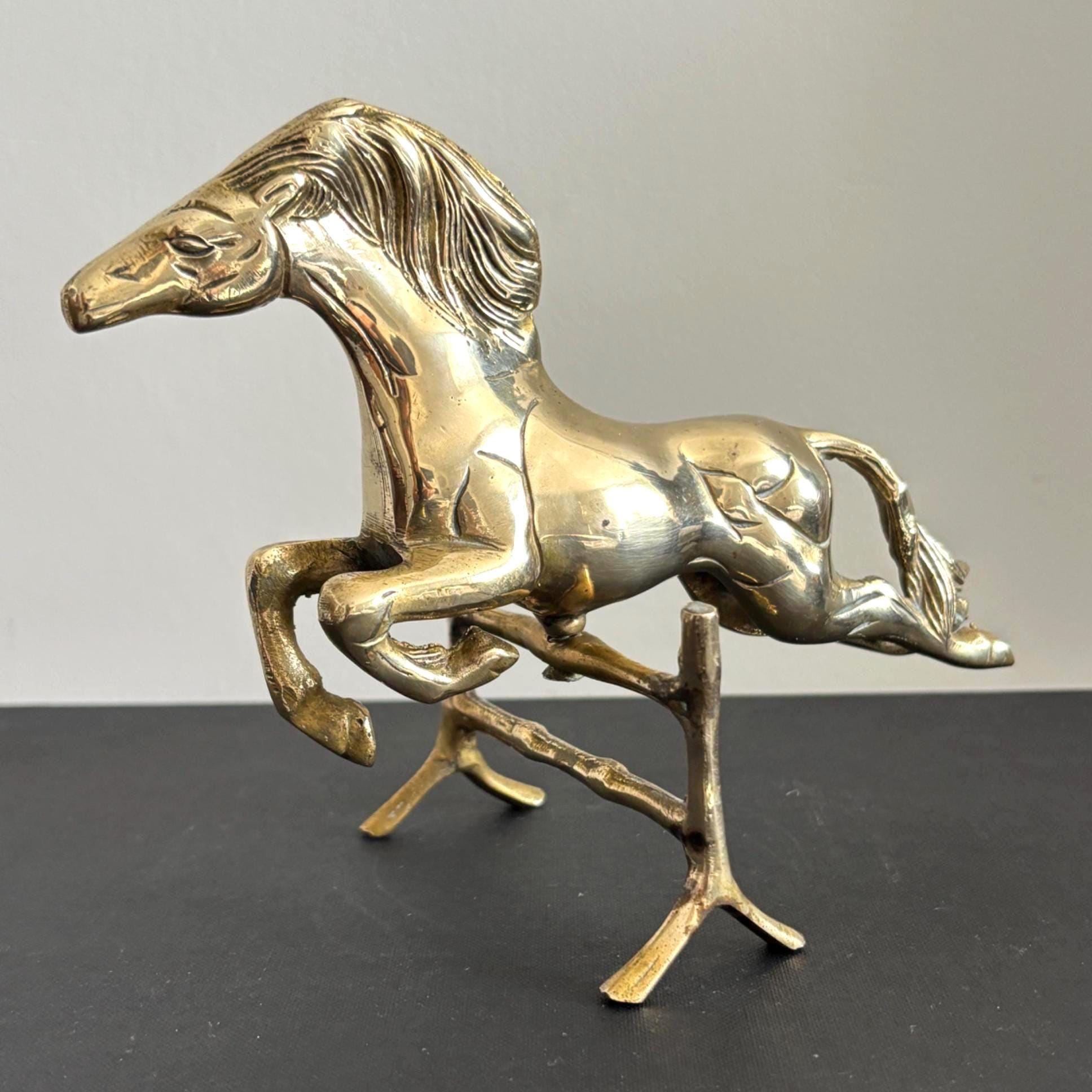 Vintage Brass Horse Figurine: Mid-Century Equestrian Sculpture