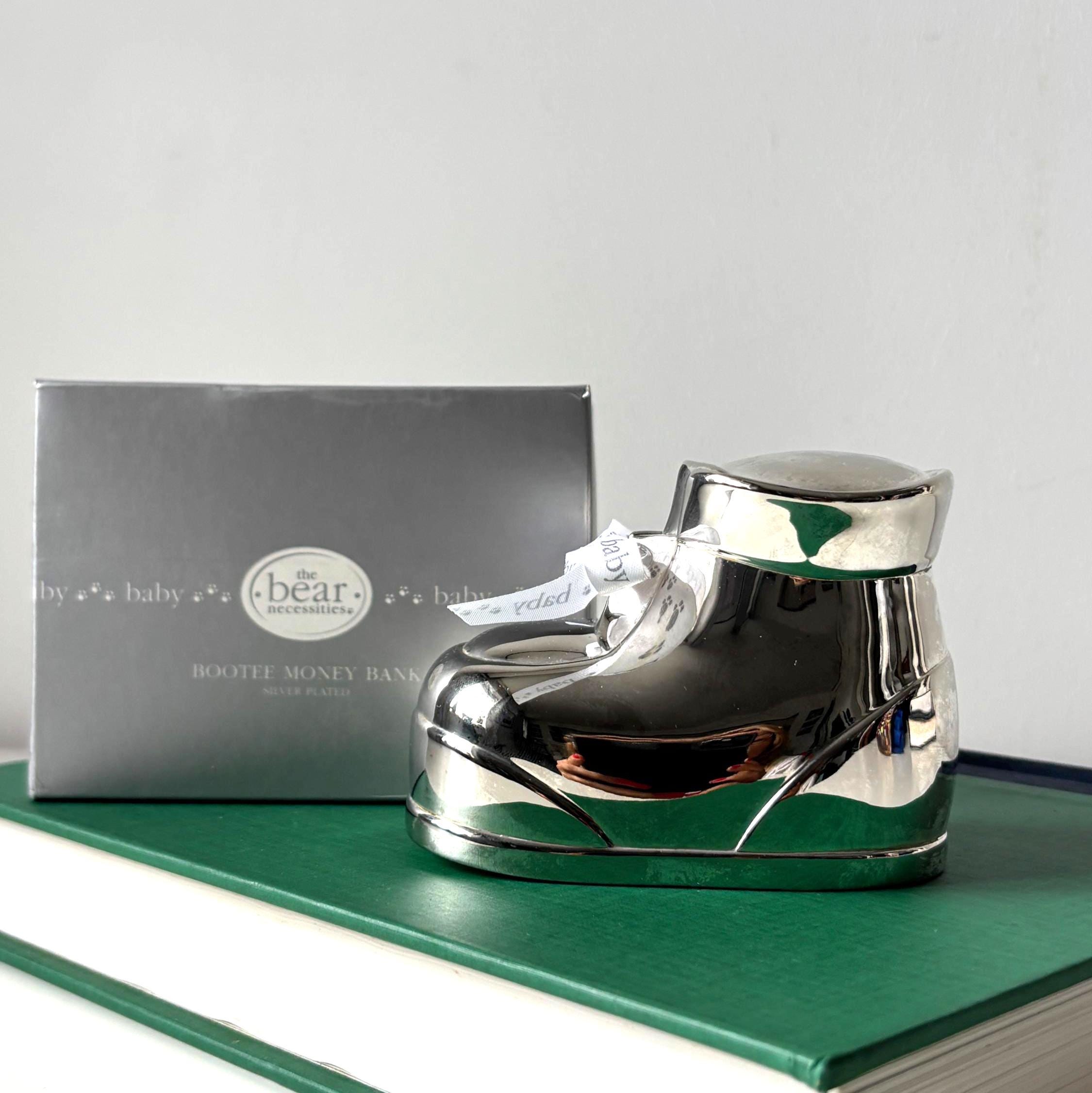 Silver Plated Baby Boot Money Bank with Original Box Christening Gift Keepsake
