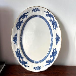Vintage Booths Dragon Oval Serving Platter, Blue White, Gilt Edge, Made England