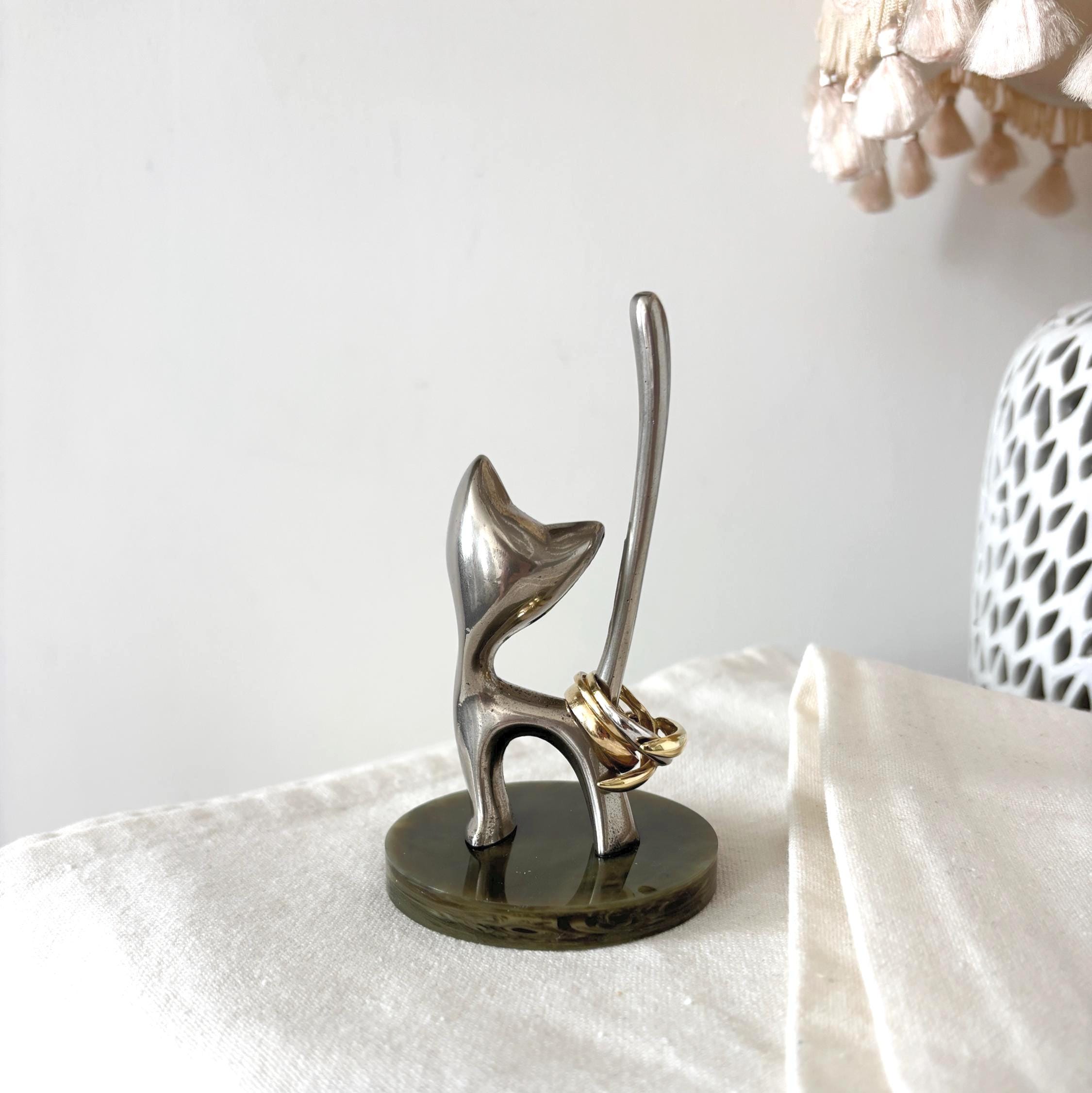 Vintage Silver Plated Cat Ring Holder Made In England Seba Jewellery Stand