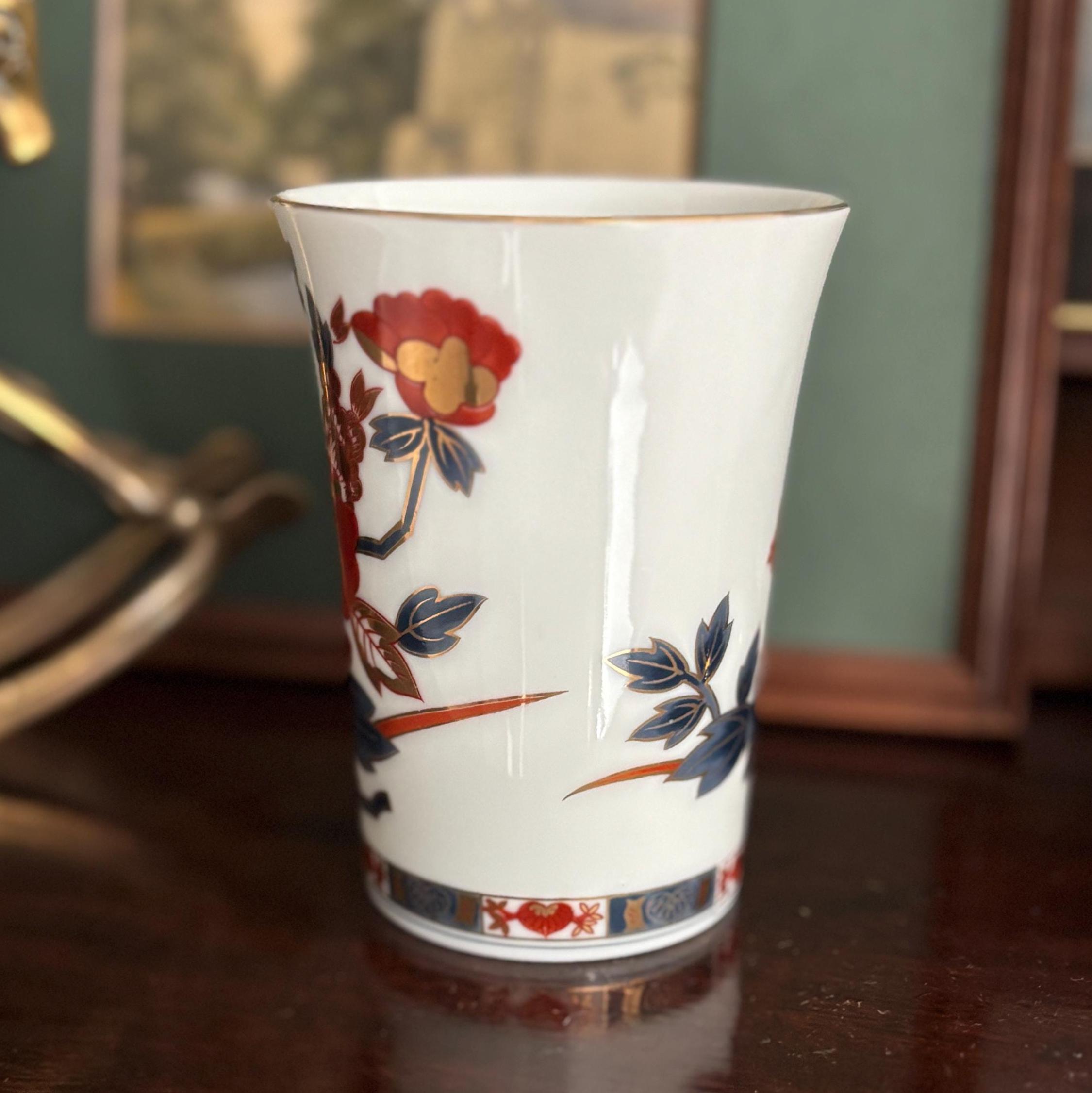 Vintage Japanese Imari Style Porcelain Tumbler Cup Iwai Pottery Red Blue Gold Floral