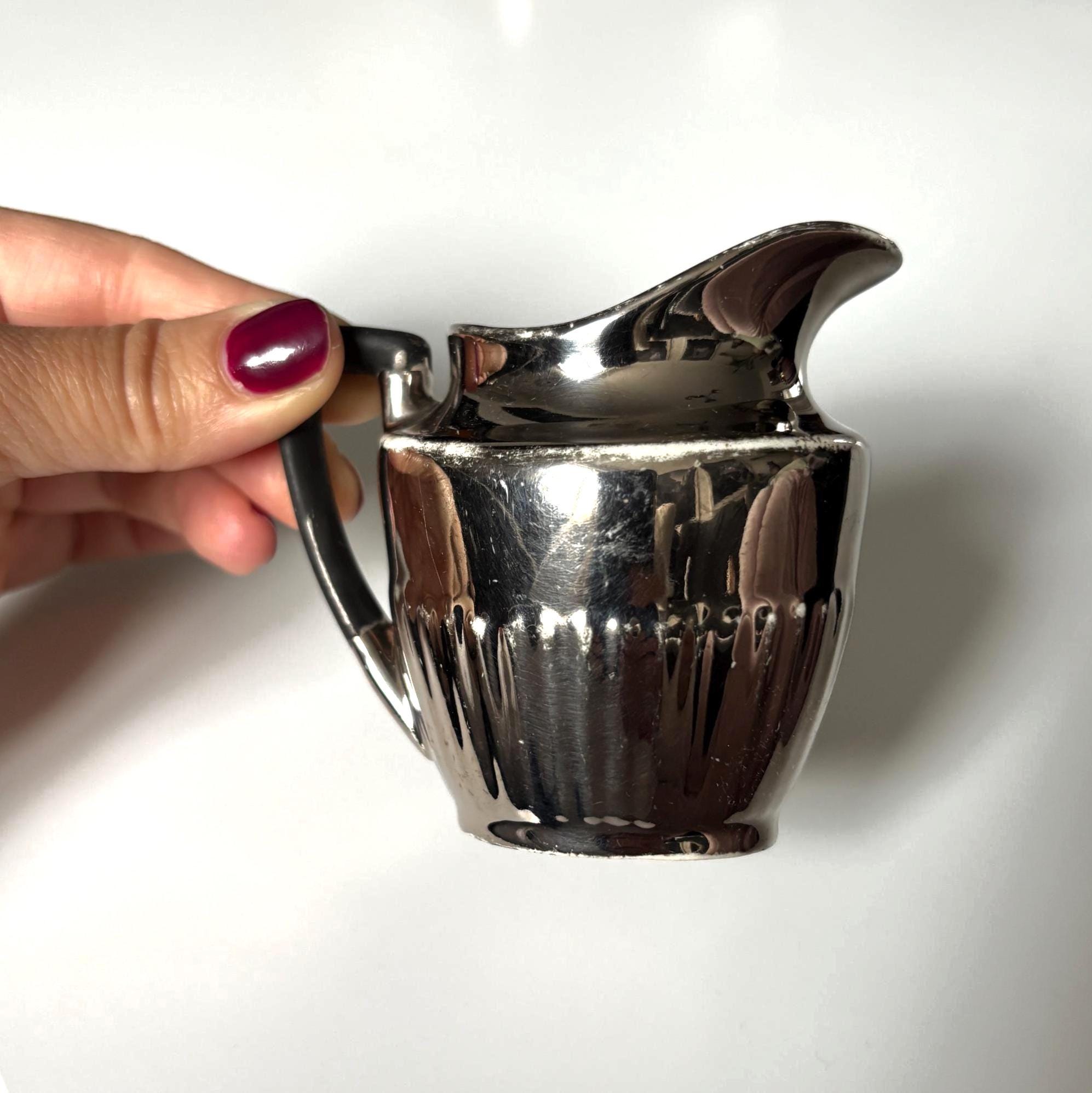 Vintage Devon Ware Fieldings Silver Lustre Cream Jug Art Deco Milk Pitcher England