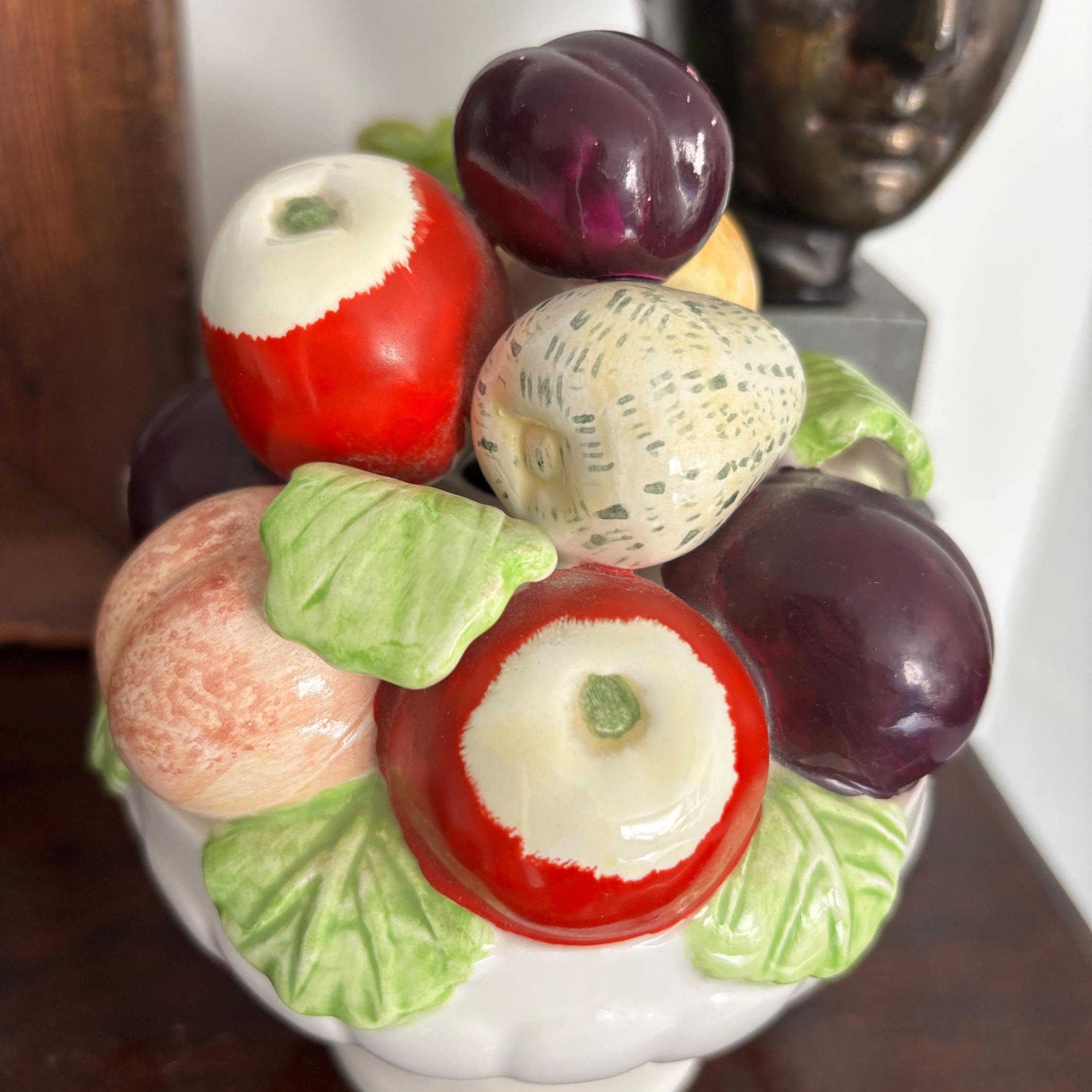 Vintage Leonardo Ceramic Fruit Compote | Hand-Painted Decorative Pedestal Bowl | Capodimonte Style Centrepiece