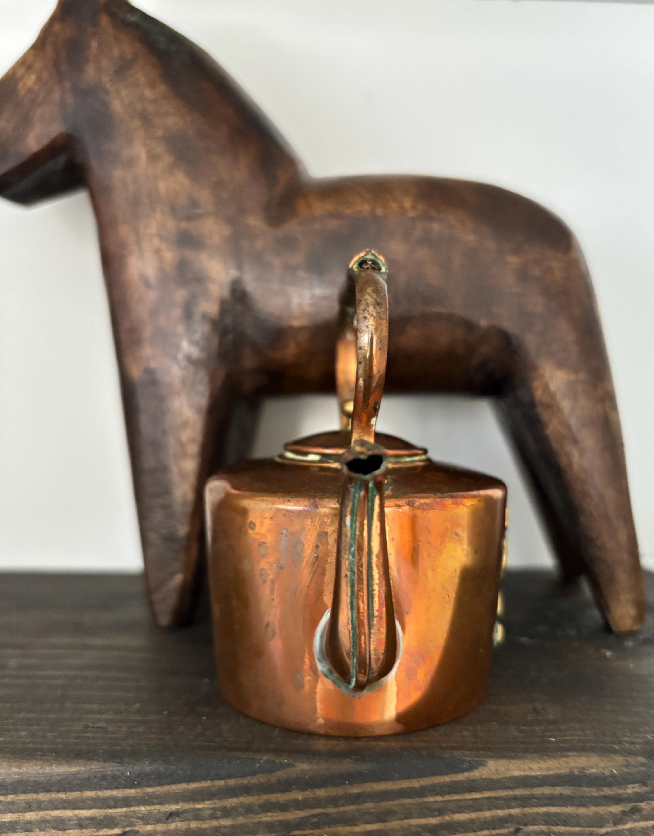 Vintage Mini Copper Kettle Brass Accents Widecombe Teapot Cottage Core Kitchen Decor Collectible