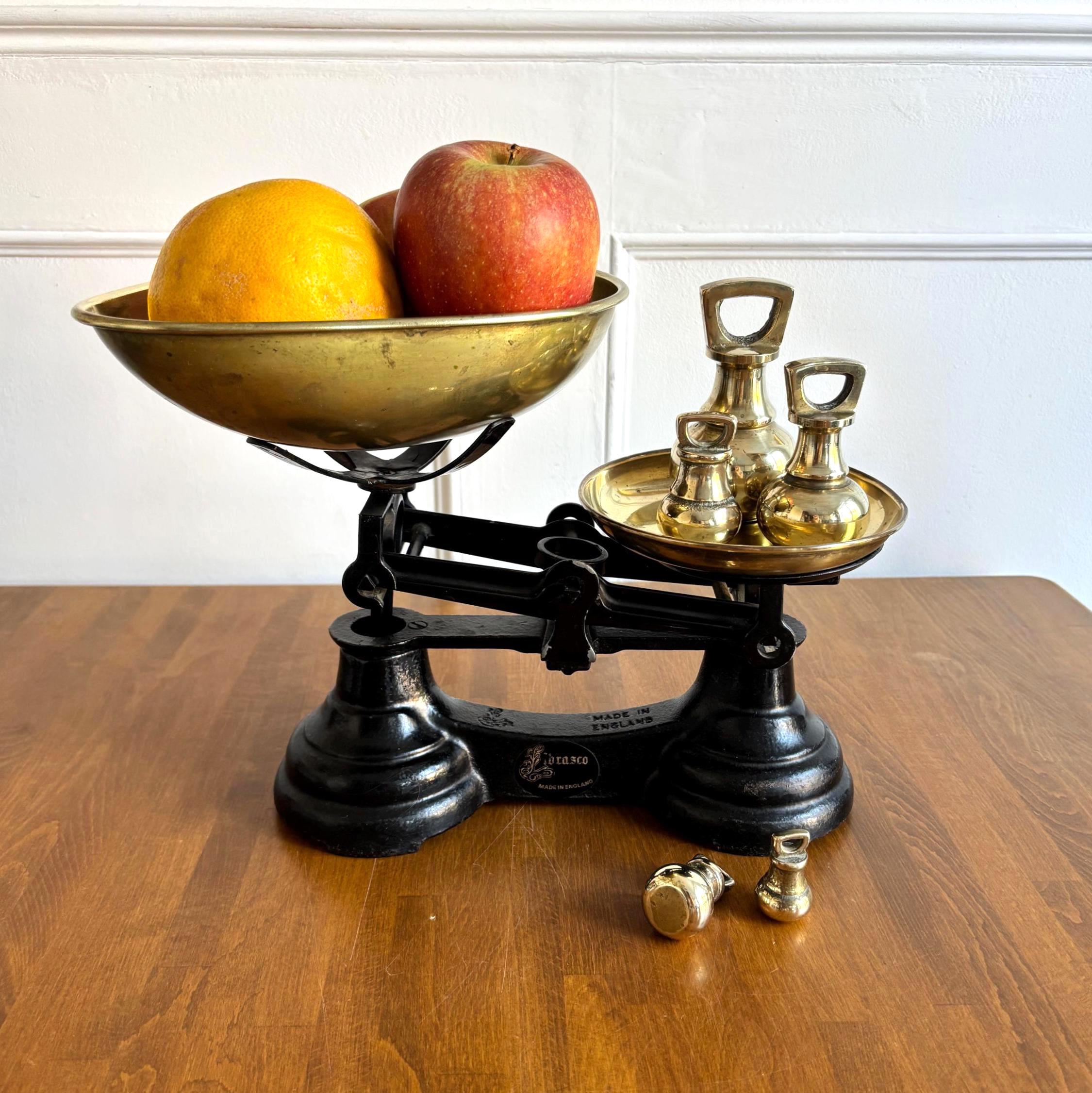 Vintage Librasco Brass Kitchen Scales With Original Weights English Farmhouse Kitchenalia Decor