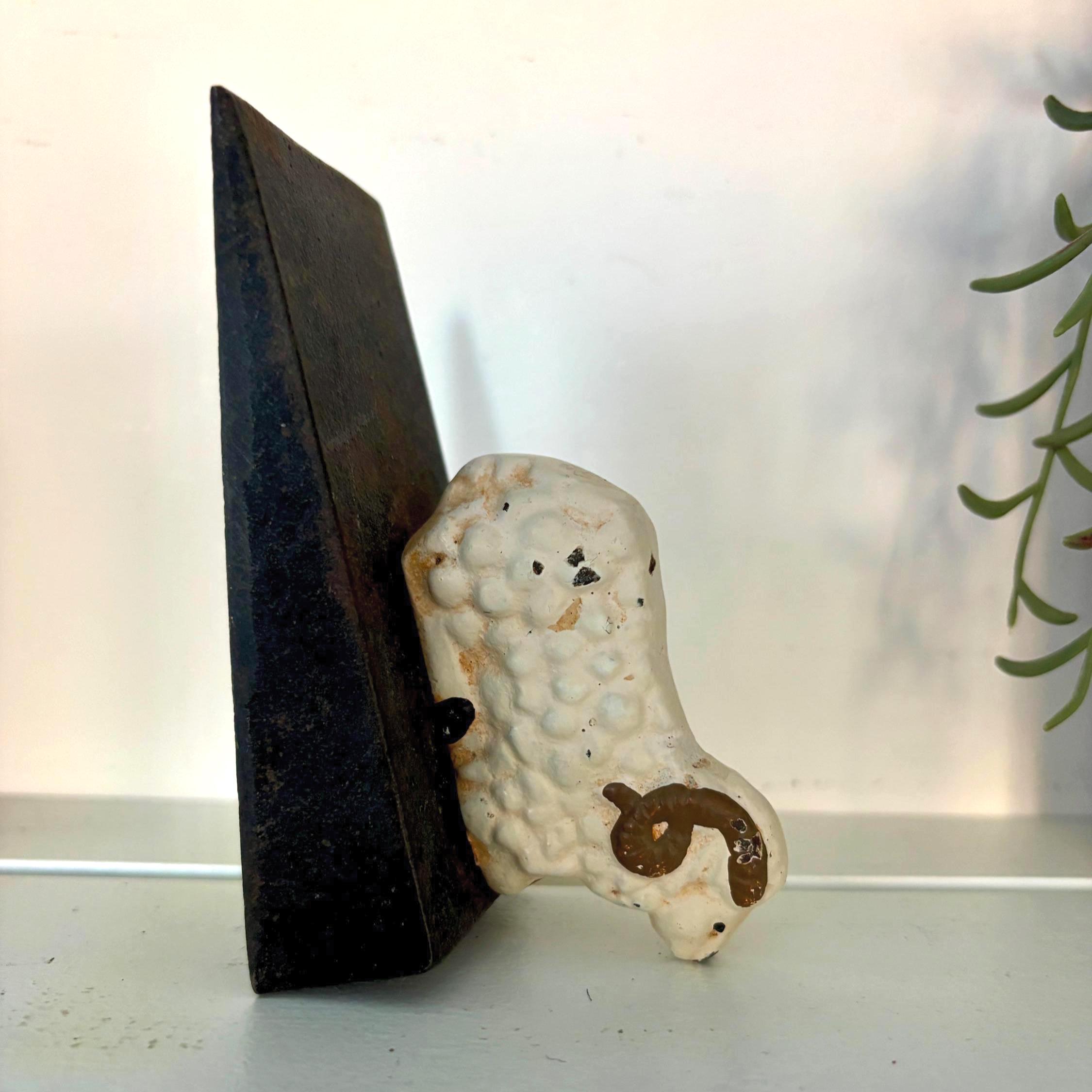 Cast Iron Ram Doorstop Sheep Door Wedge Heavy Rustic Farmhouse Cottage Animal Decor