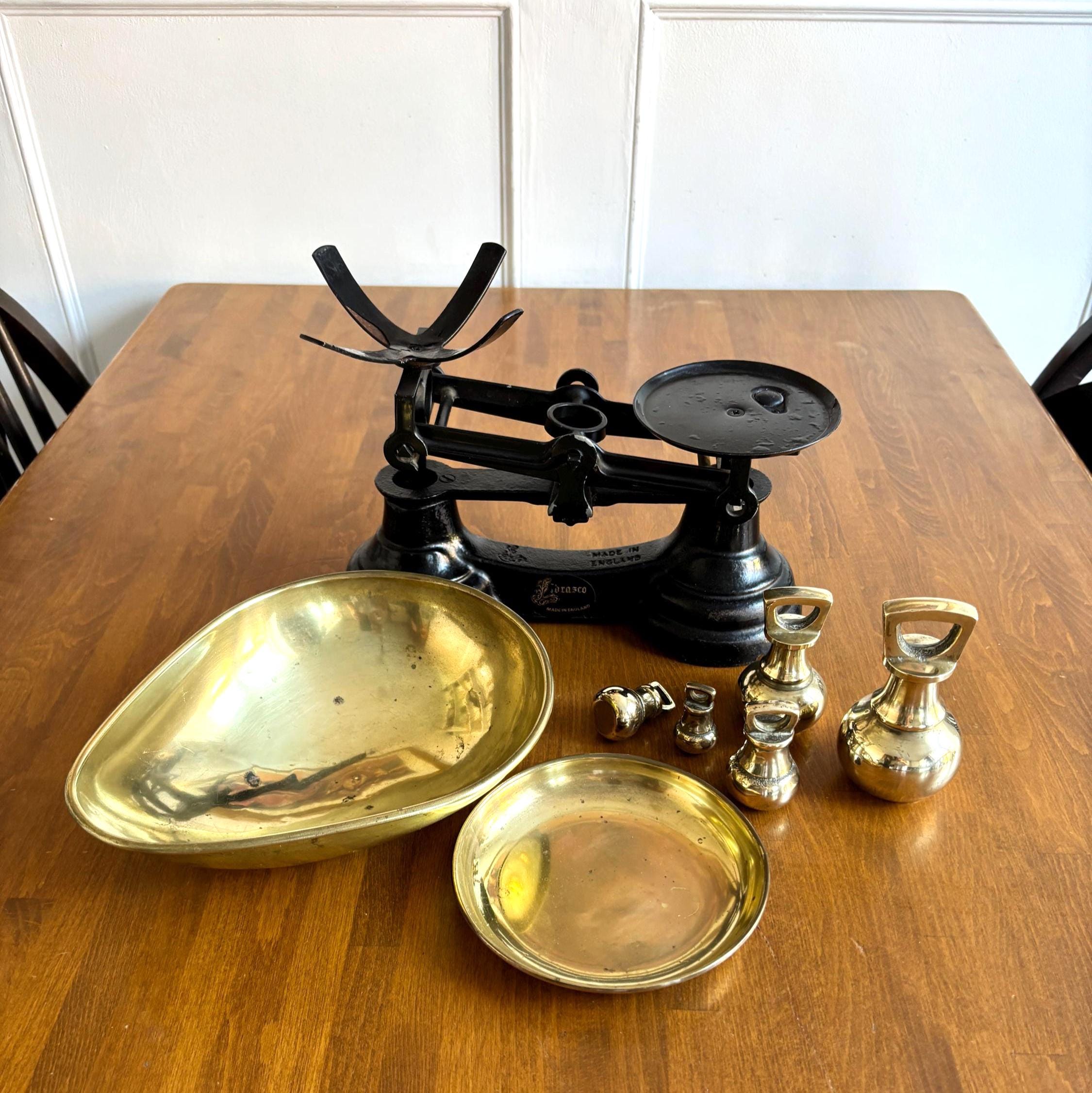 Vintage Librasco Brass Kitchen Scales With Original Weights English Farmhouse Kitchenalia Decor