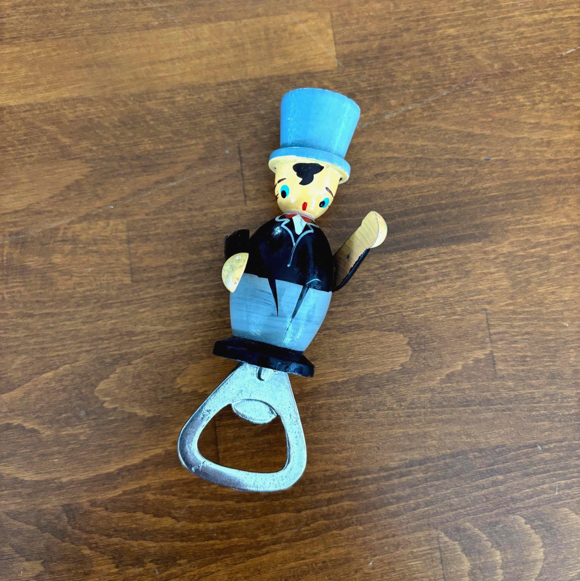 Vintage Wooden Gentleman Bottle Opener | Folk Art Top Hat Barware