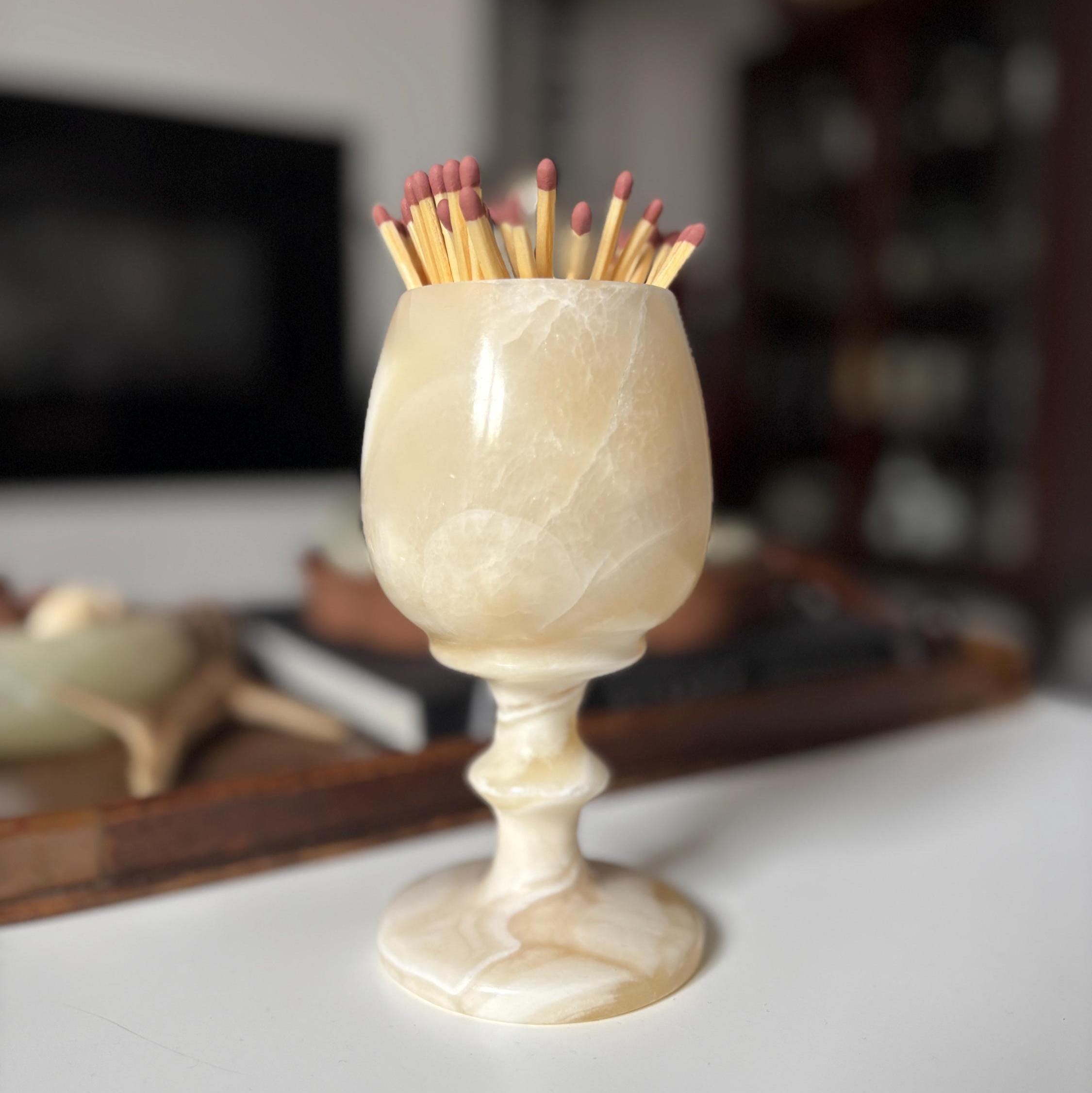 Vintage Onyx Goblet Cup Small Marble Stone Vase Toothpick Holder Decor