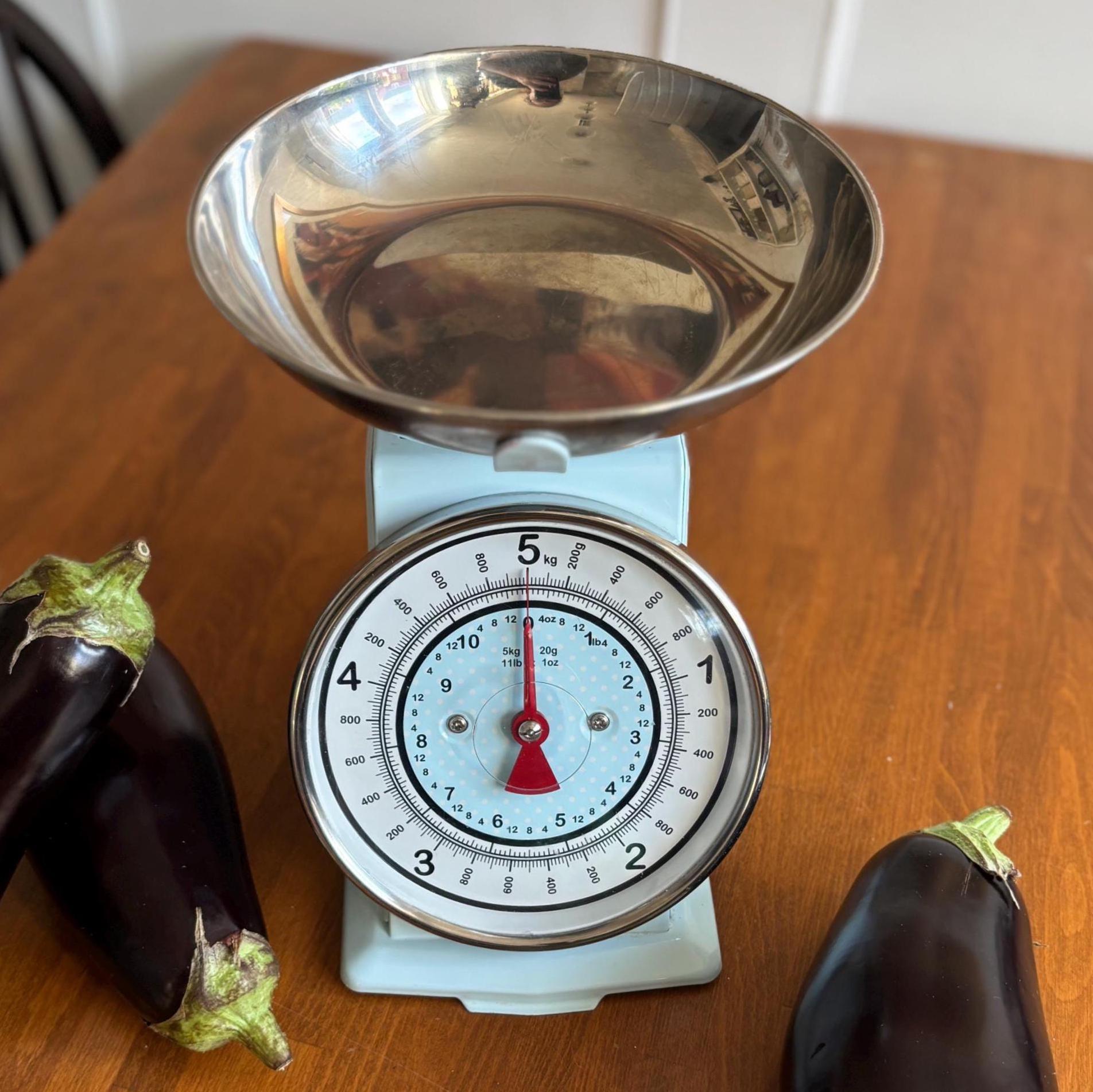 Vintage Kitchen Scales 5kg Blue Metal Scale with Stainless Steel Bowl